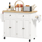 Kitchen Island Cart with Rubber Wood Top - Cream White-DECOROLALA