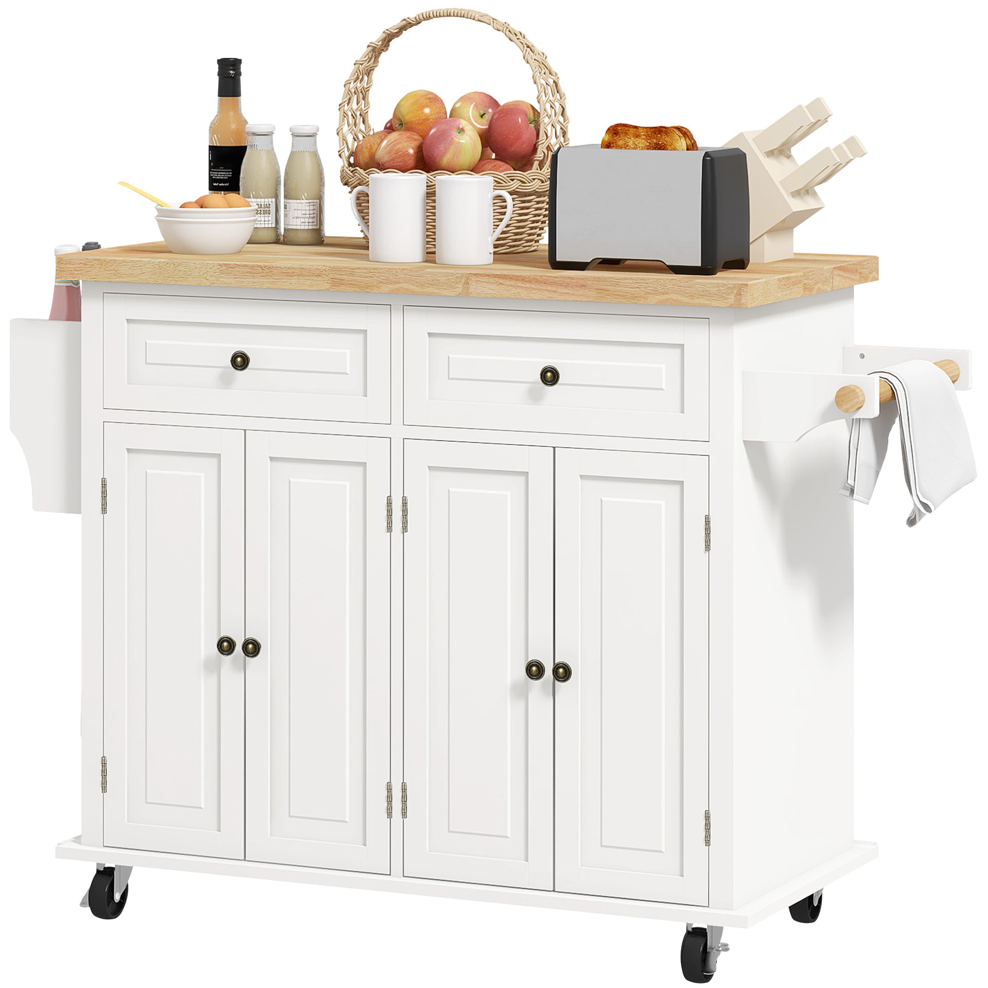 Kitchen Island Cart with Rubber Wood Top - Cream White-DECOROLALA