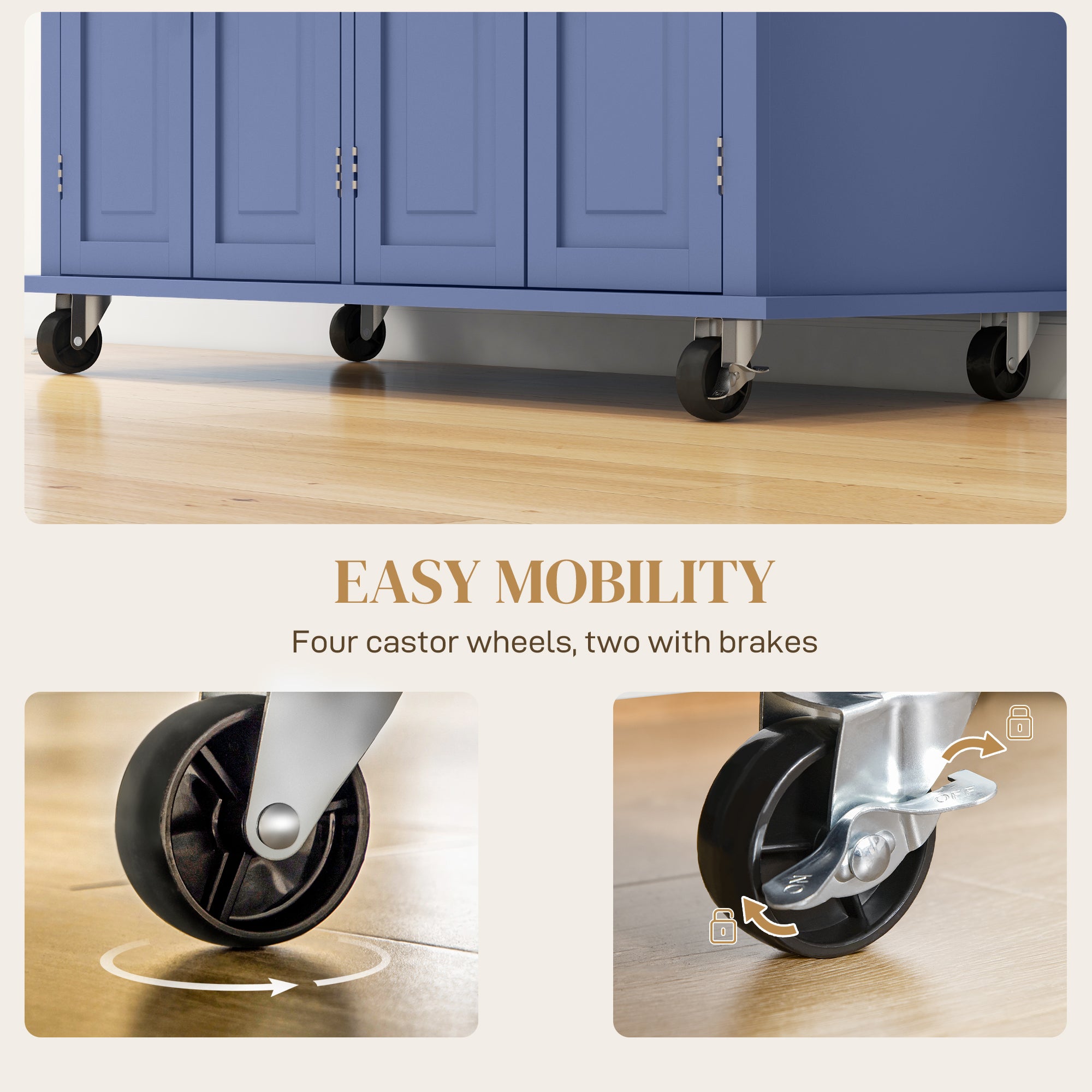 Kitchen Island Cart with Rubber Wood Top - Navy Blue-DECOROLALA