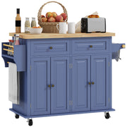 Kitchen Island Cart with Rubber Wood Top - Navy Blue-DECOROLALA