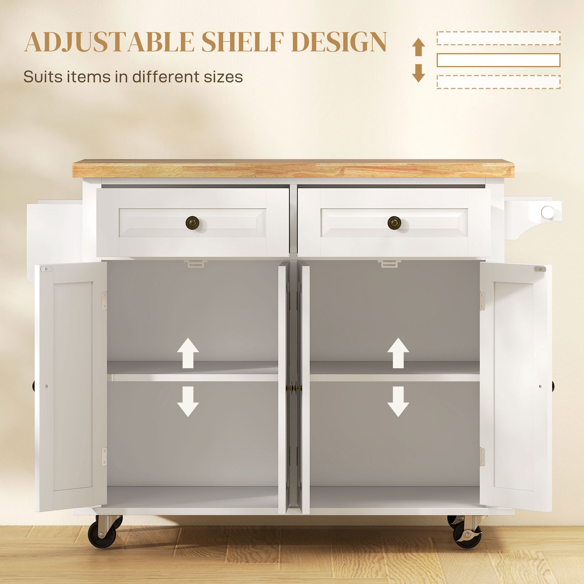 Kitchen Island Cart with Rubber Wood Top - White 44"-DECOROLALA