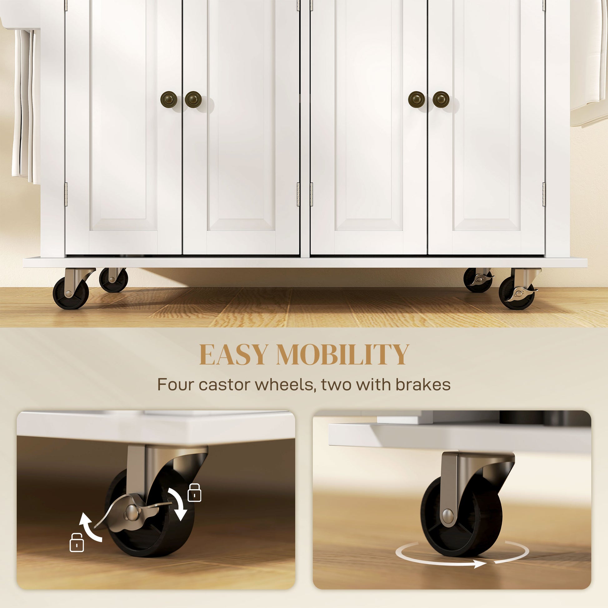 Kitchen Island Cart with Rubber Wood Top - White 44"-DECOROLALA