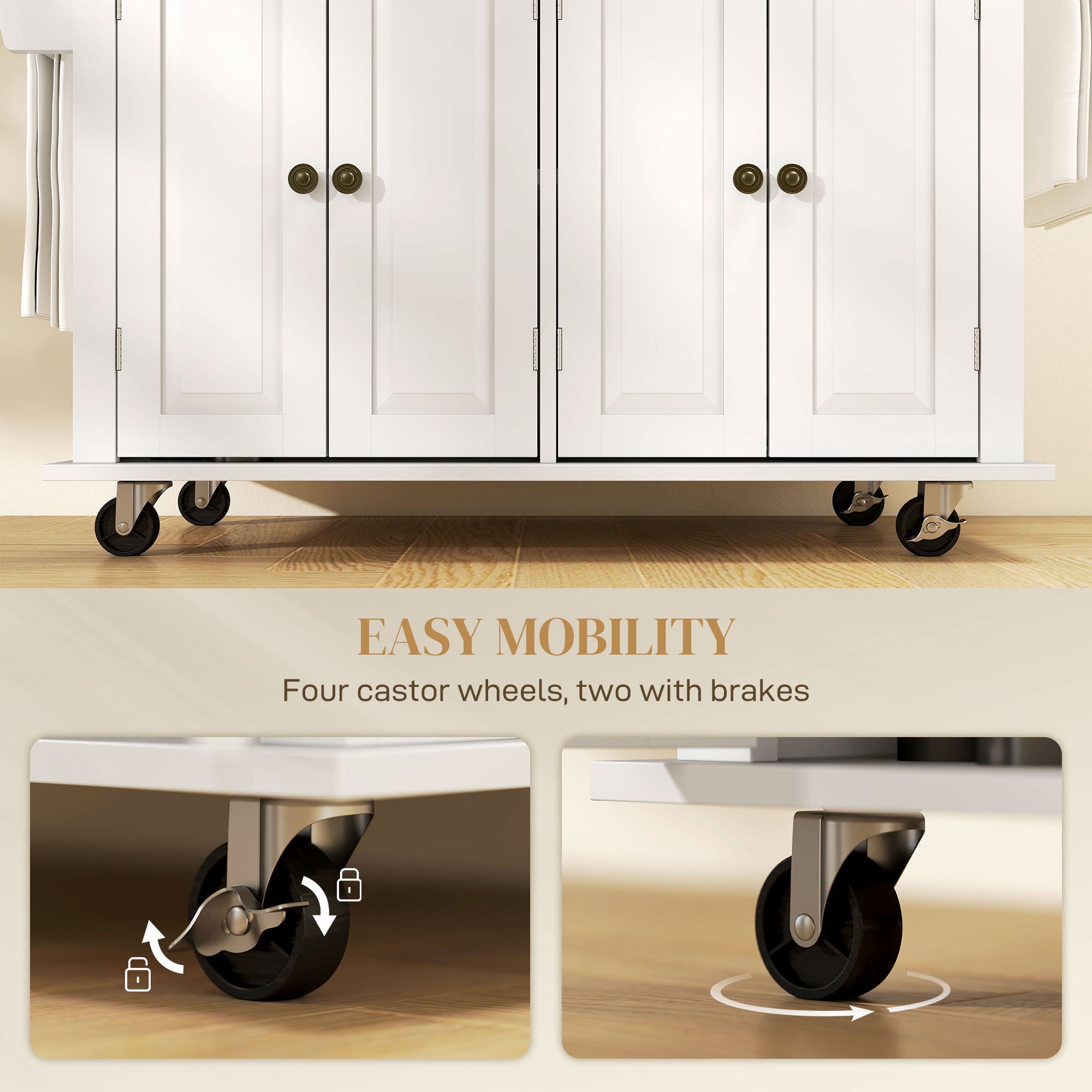 Kitchen Island Cart with Rubber Wood Top - White 44"-DECOROLALA