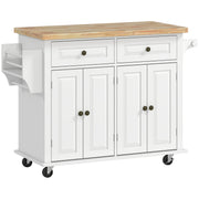 Kitchen Island Cart with Rubber Wood Top - White 44"-DECOROLALA