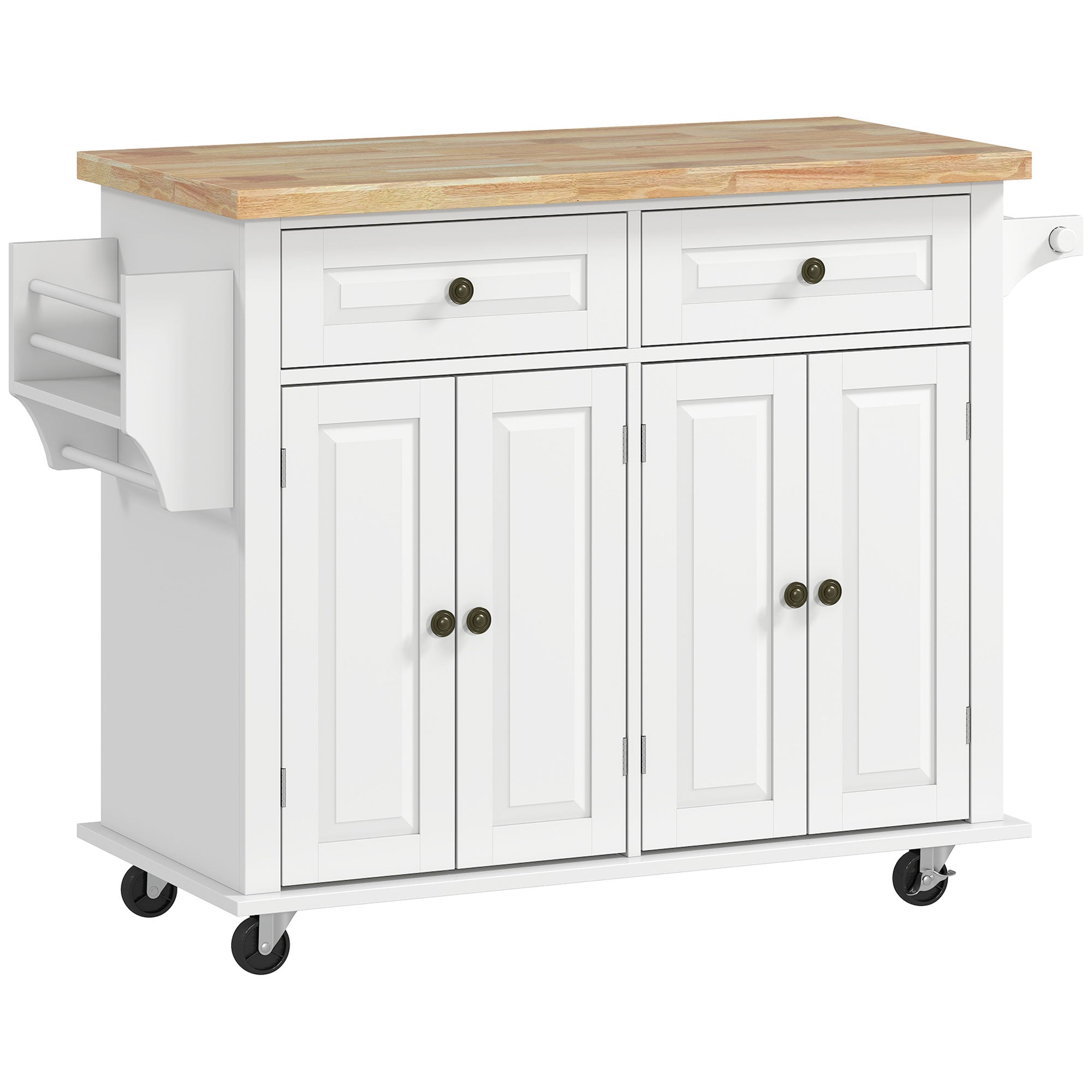 Kitchen Island Cart with Rubber Wood Top - White 44"-DECOROLALA