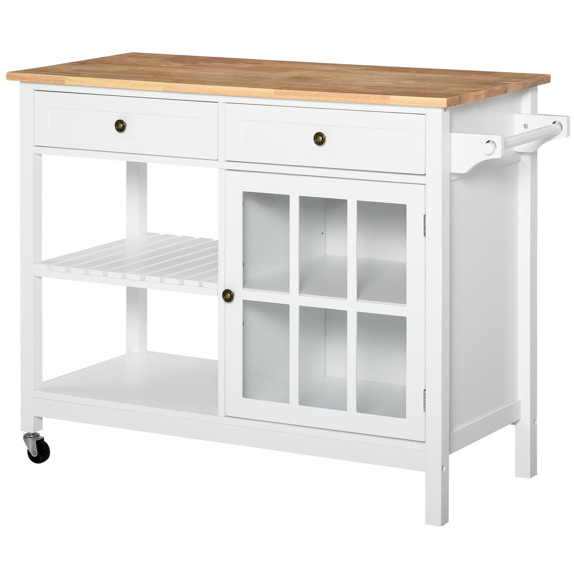 Kitchen Island Cart with Rubberwood Top - White 45"-DECOROLALA