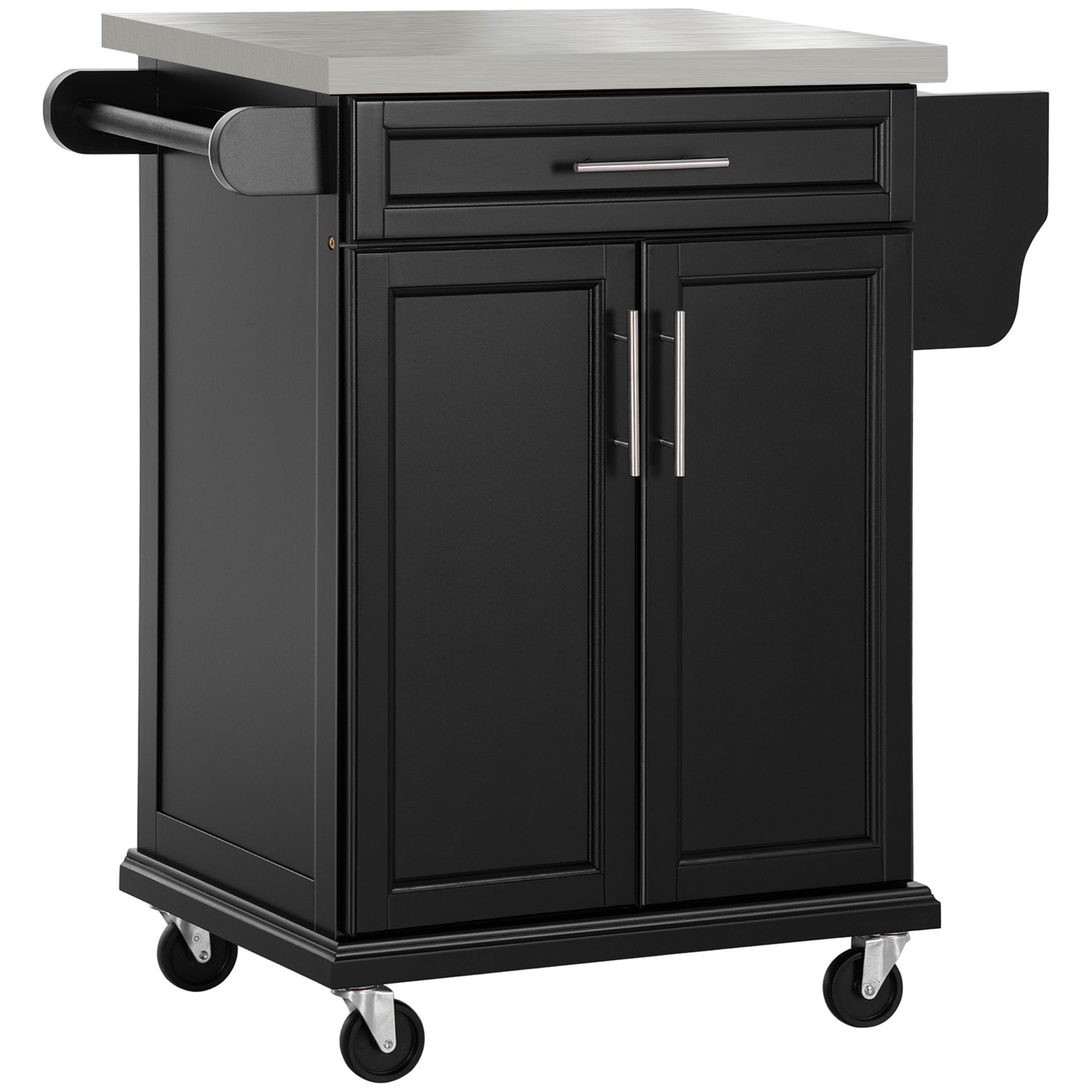 Kitchen Island Cart with Stainless Steel Top - Black-DECOROLALA