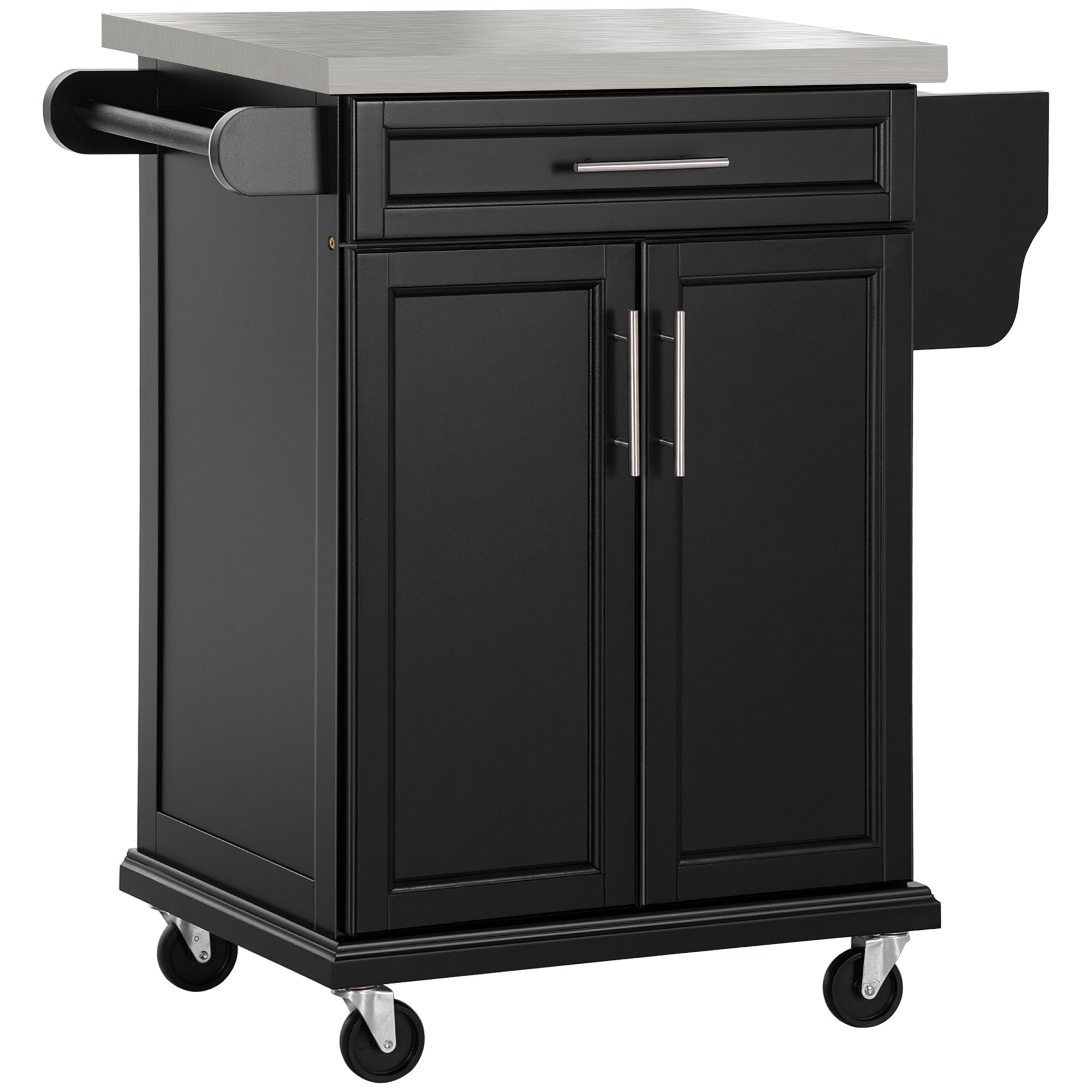 Kitchen Island Cart with Stainless Steel Top - Black-DECOROLALA