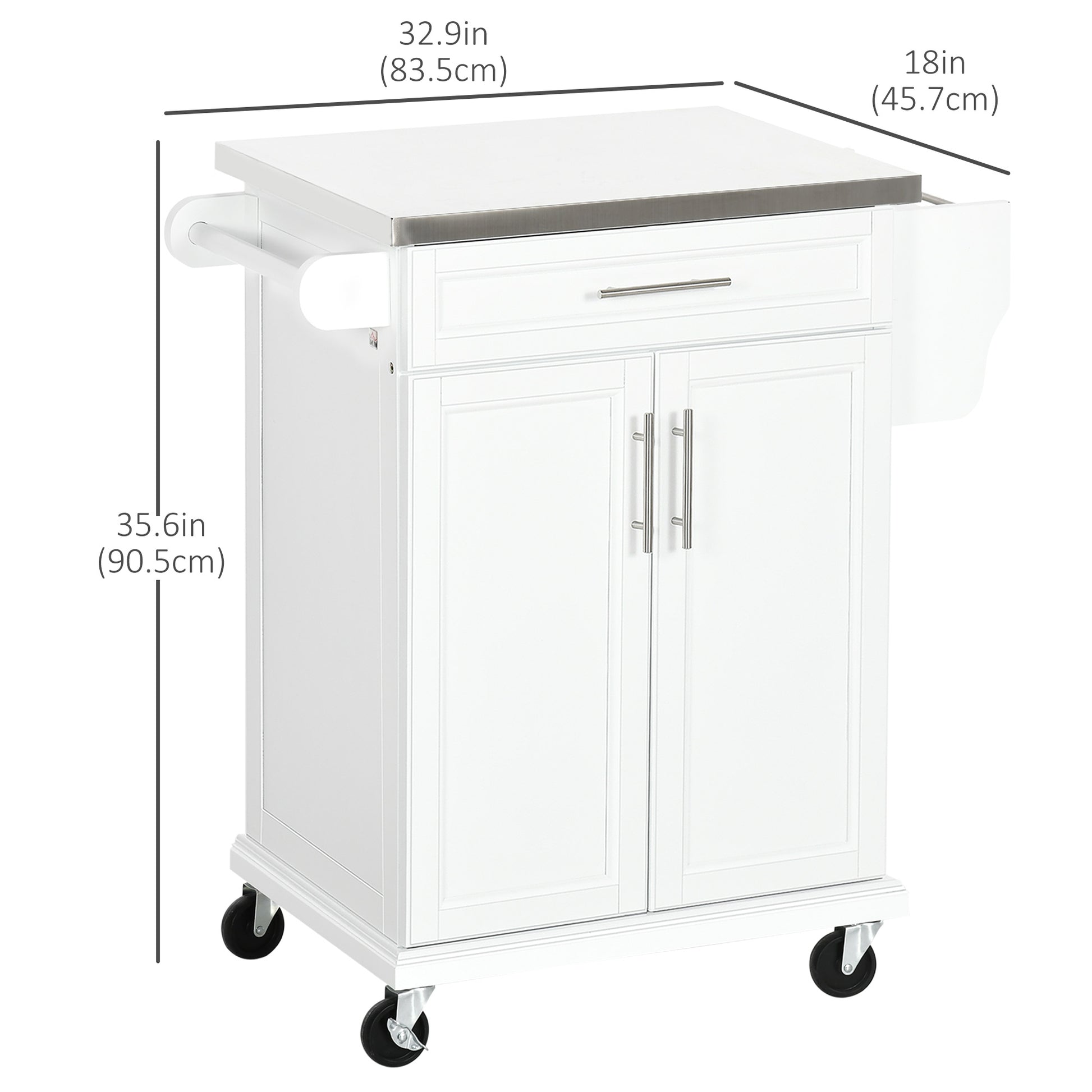 Kitchen Island Cart with Stainless Steel Top - White-DECOROLALA