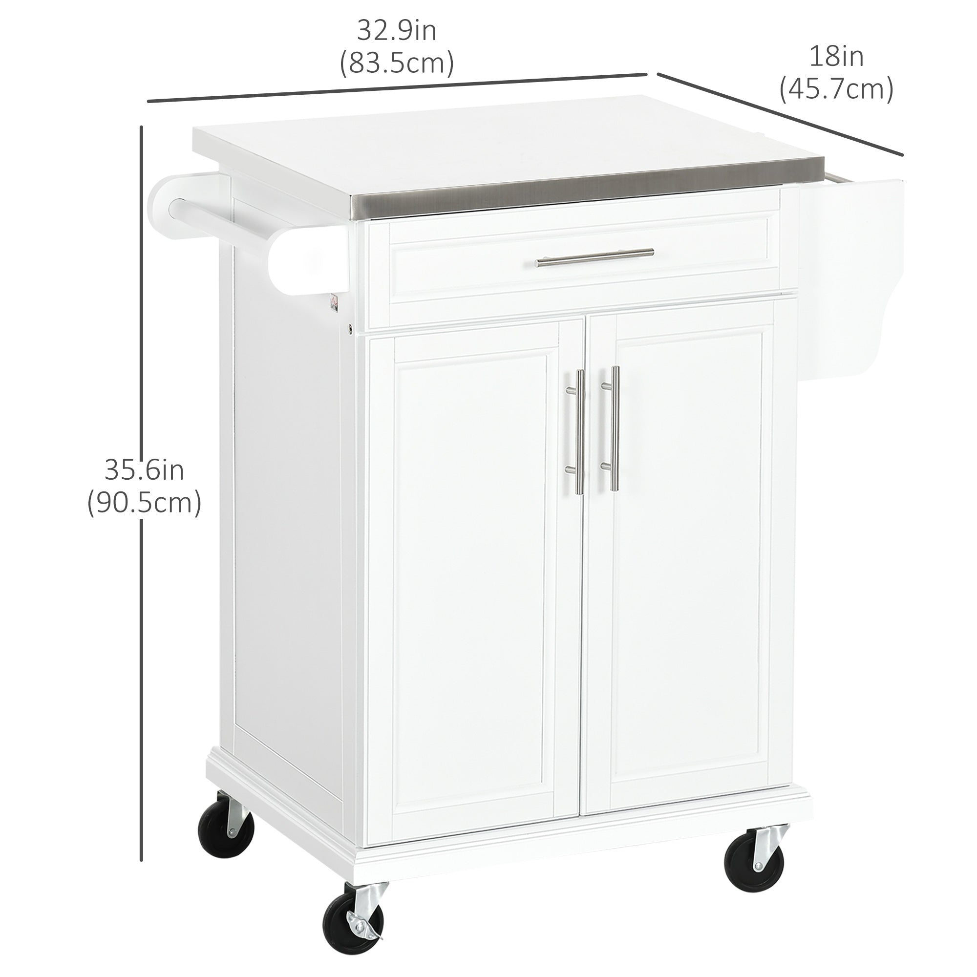 Kitchen Island Cart with Stainless Steel Top - White-DECOROLALA