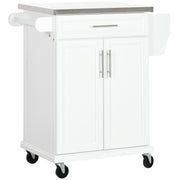 Kitchen Island Cart with Stainless Steel Top - White-DECOROLALA