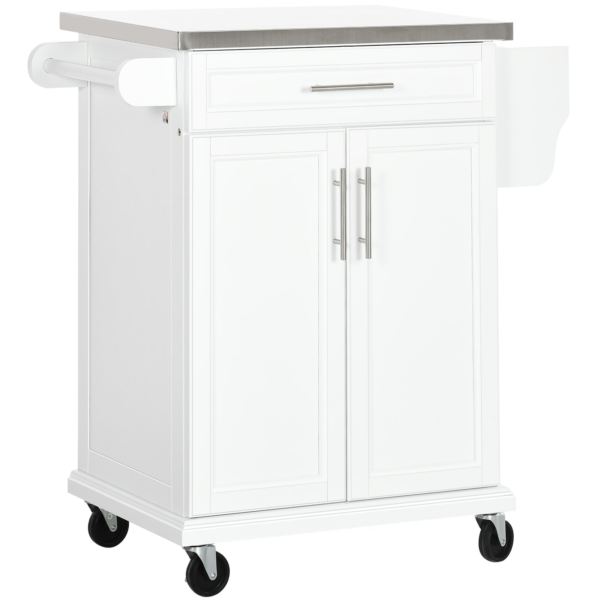 Kitchen Island Cart with Stainless Steel Top - White-DECOROLALA