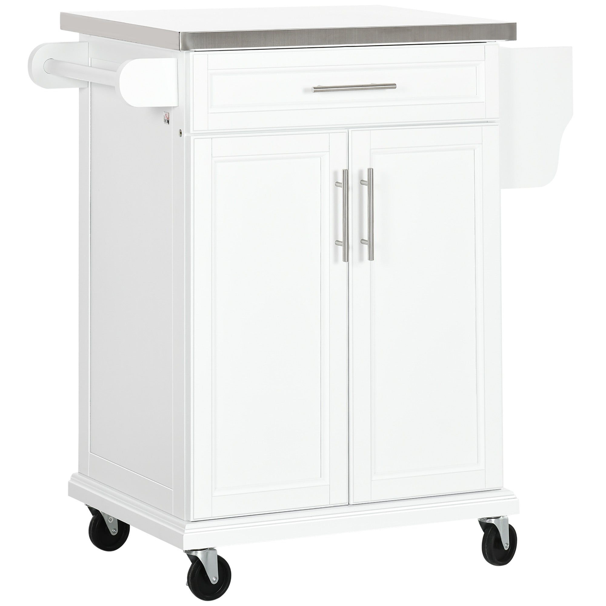 Kitchen Island Cart with Stainless Steel Top - White-DECOROLALA