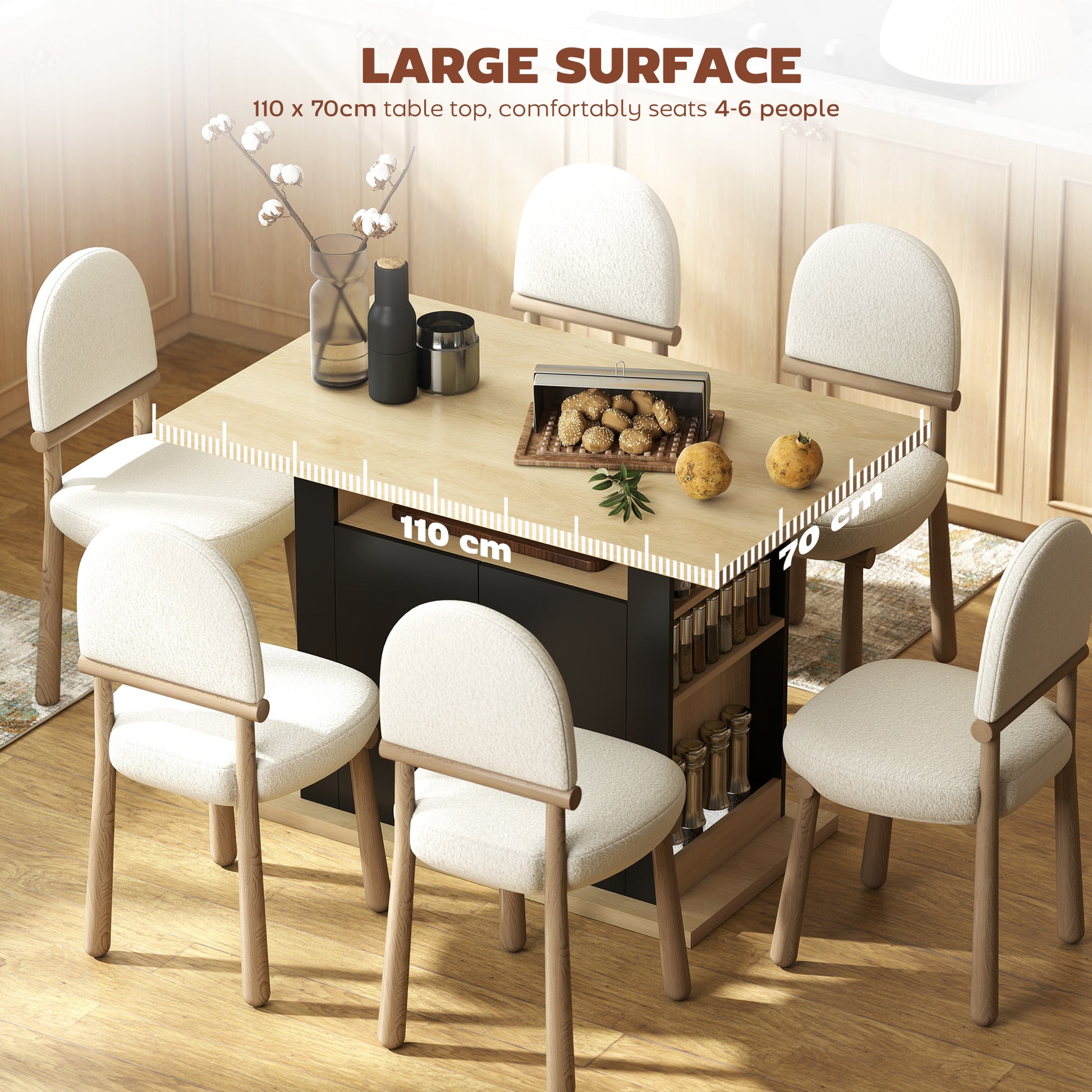 Kitchen Island Dining Table with Storage - Black-DECOROLALA