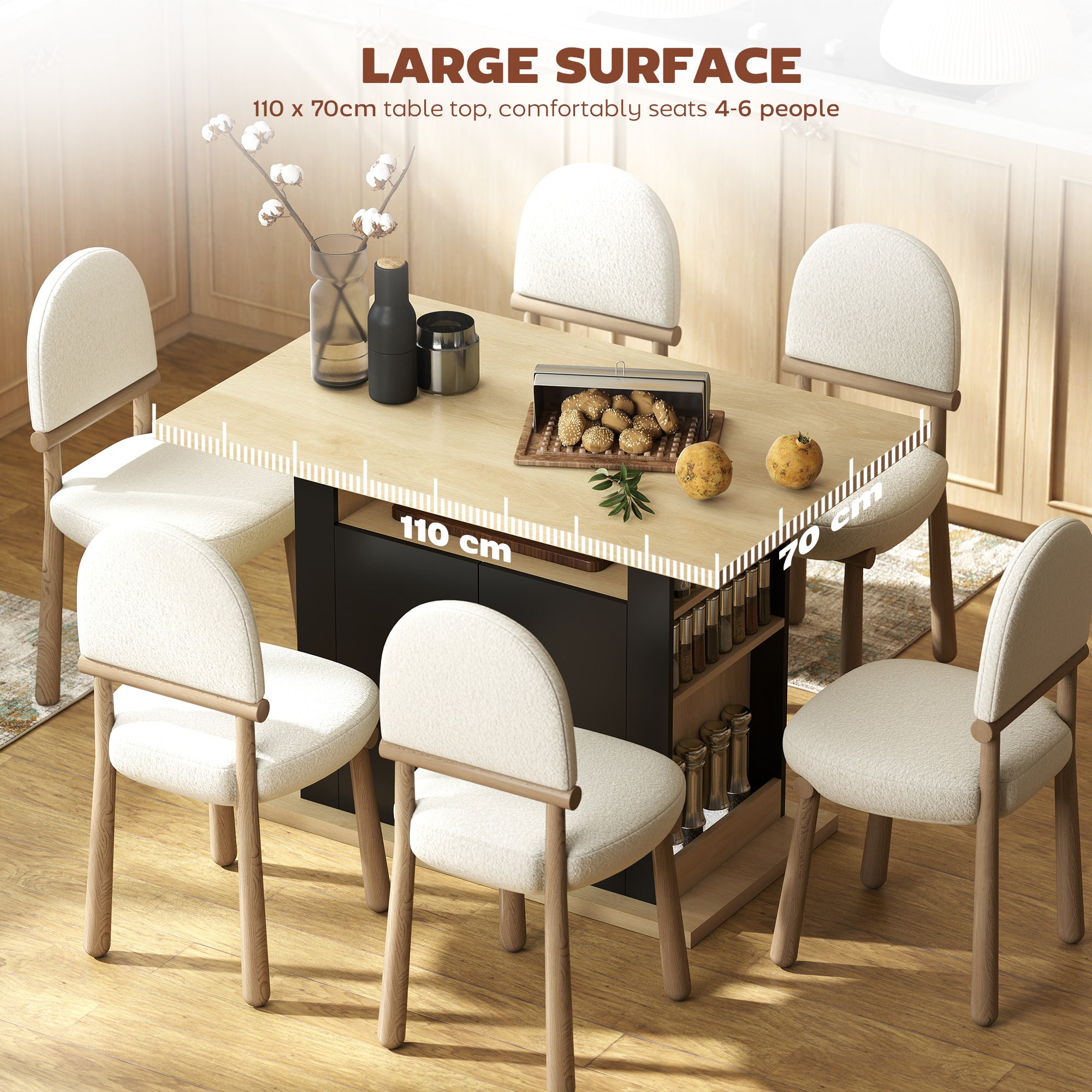 Kitchen Island Dining Table with Storage - Black-DECOROLALA