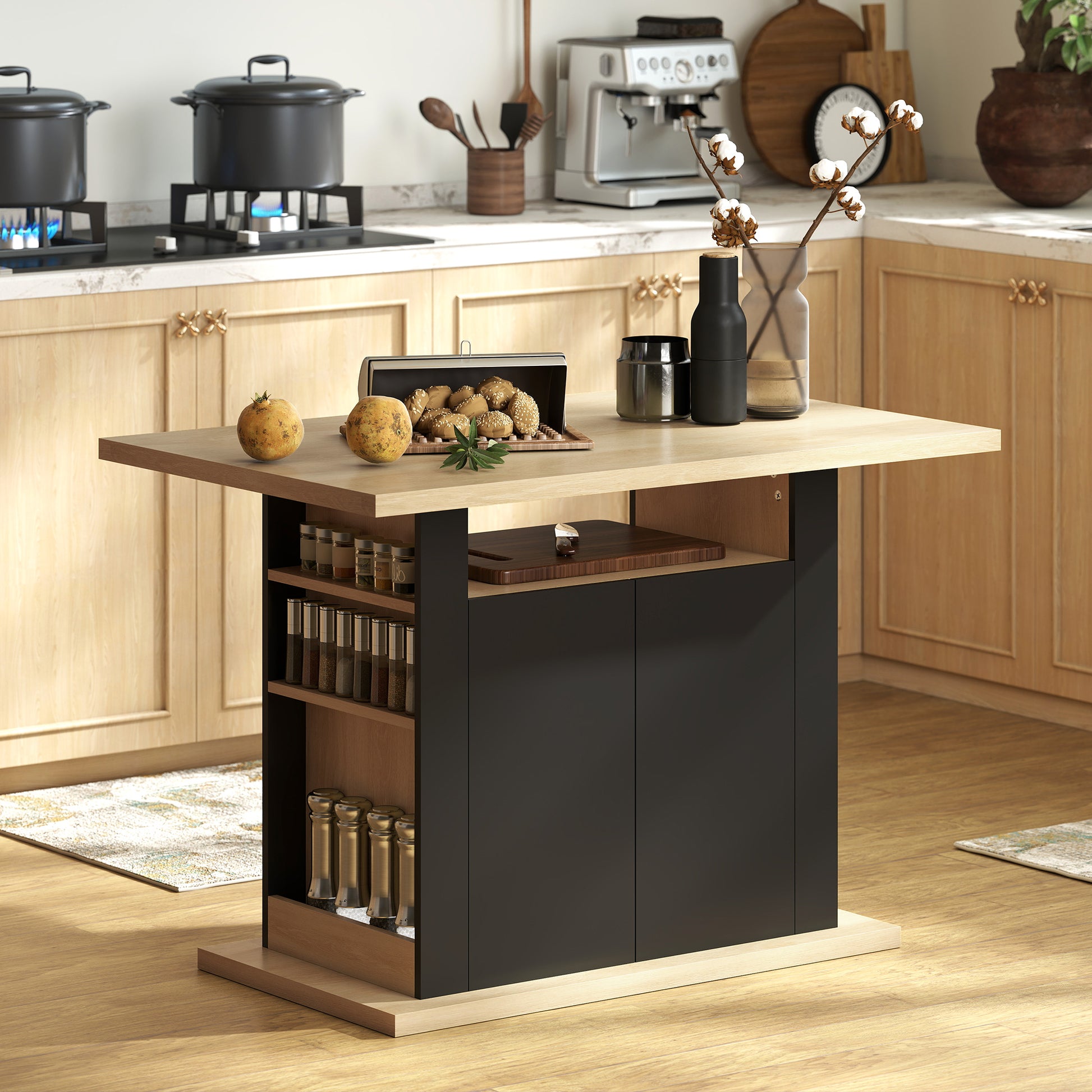 Kitchen Island Dining Table with Storage - Black-DECOROLALA