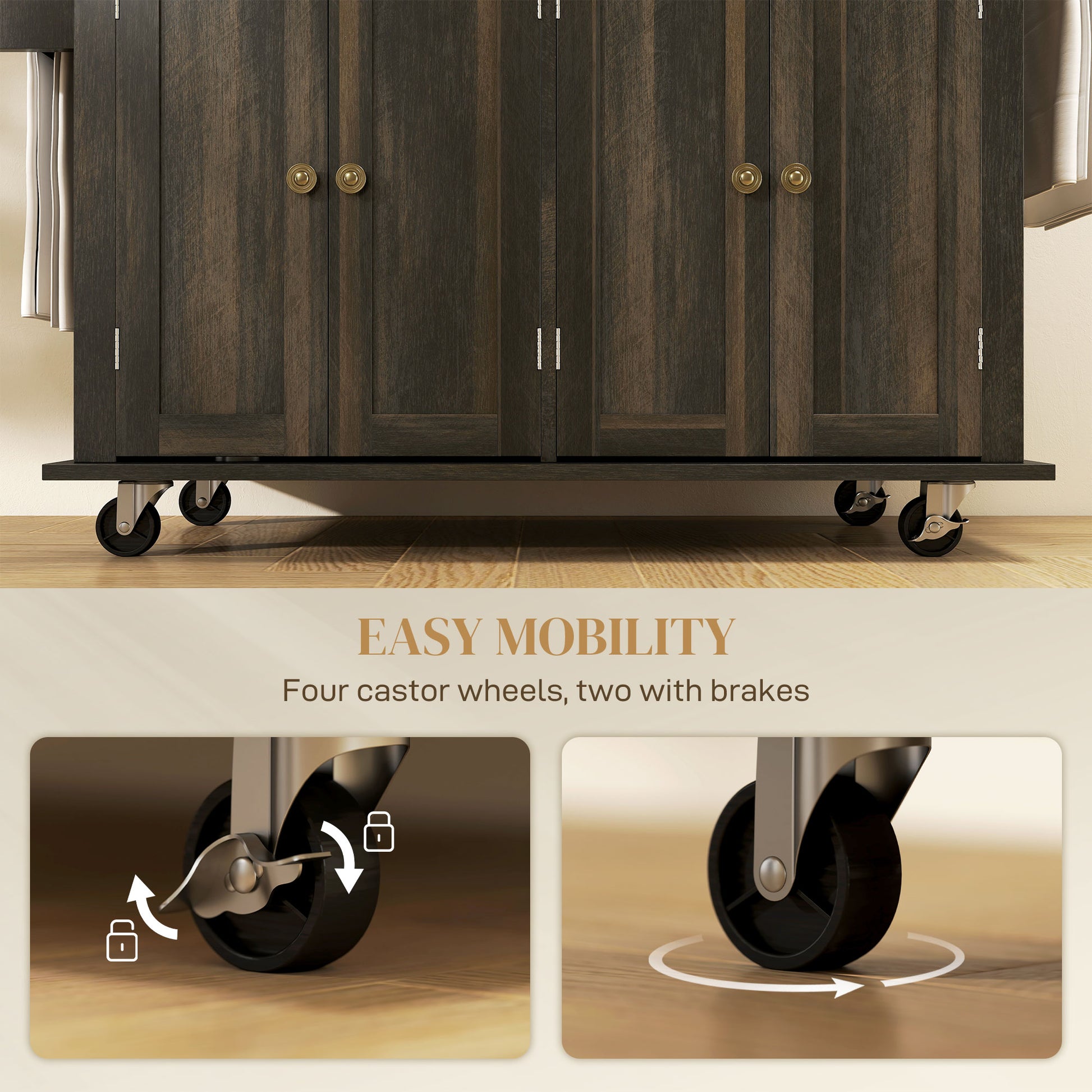 Kitchen Island Rolling Trolley Cart - Brown Oak 44"-DECOROLALA