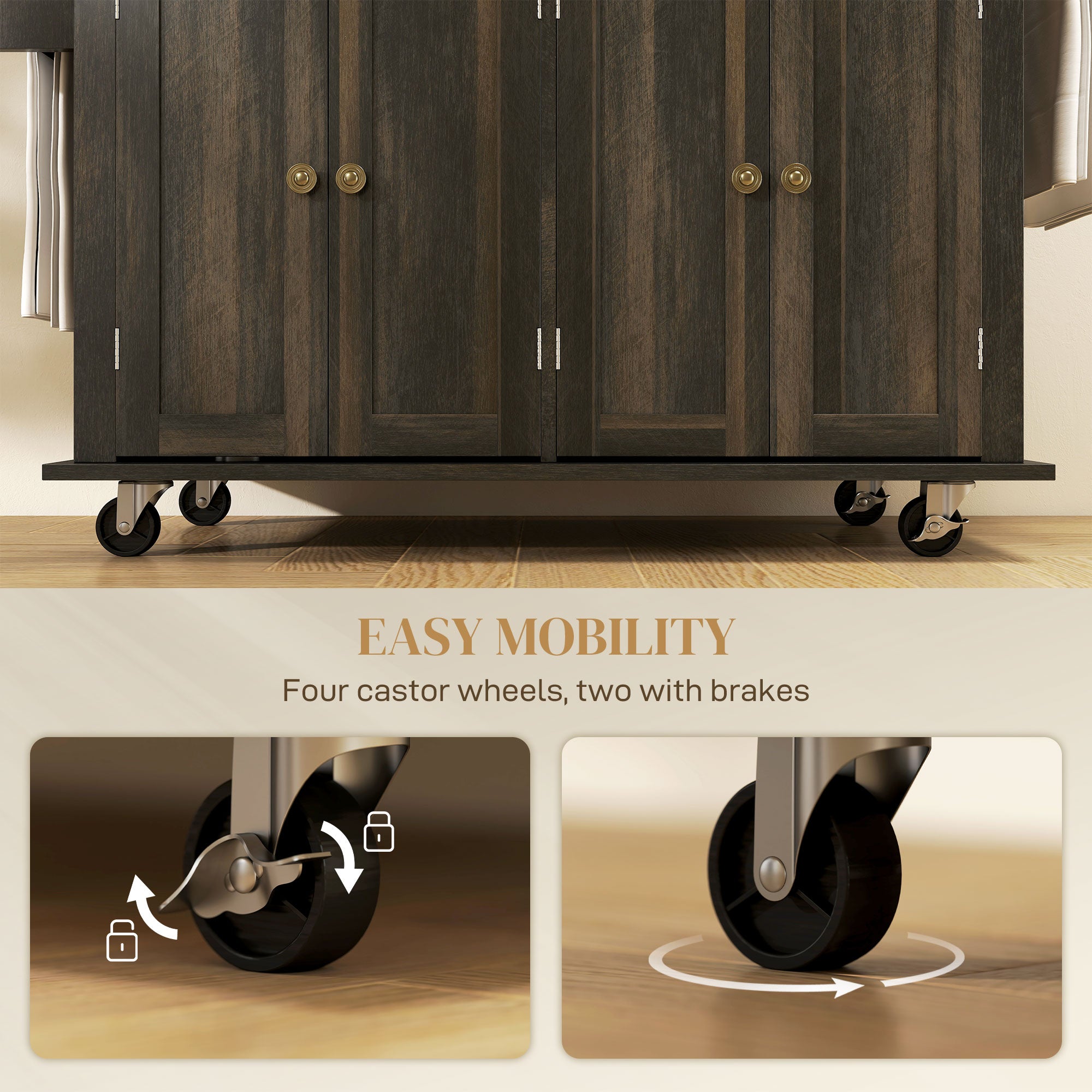 Kitchen Island Rolling Trolley Cart - Brown Oak 44"-DECOROLALA