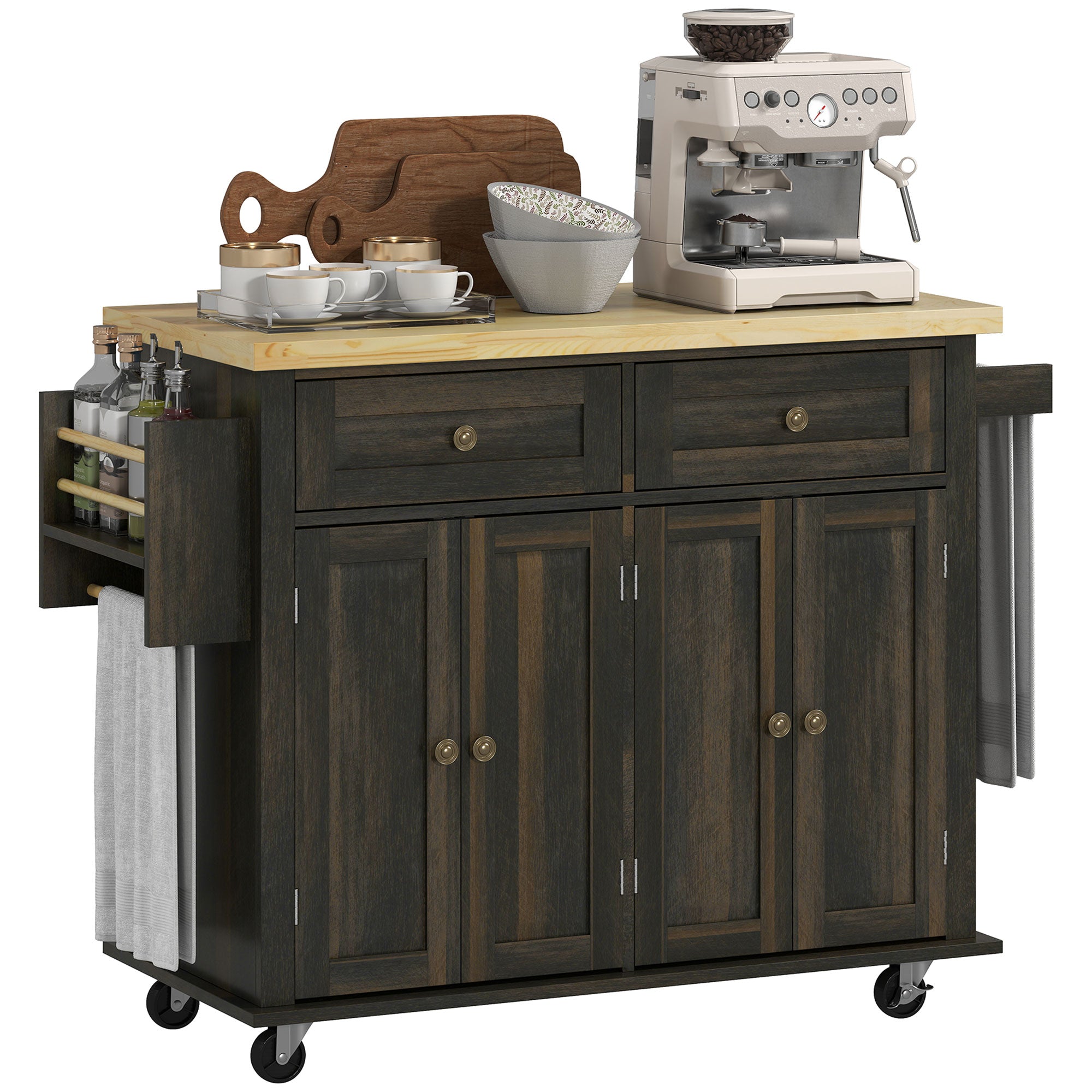 Kitchen Island Rolling Trolley Cart - Brown Oak 44"-DECOROLALA