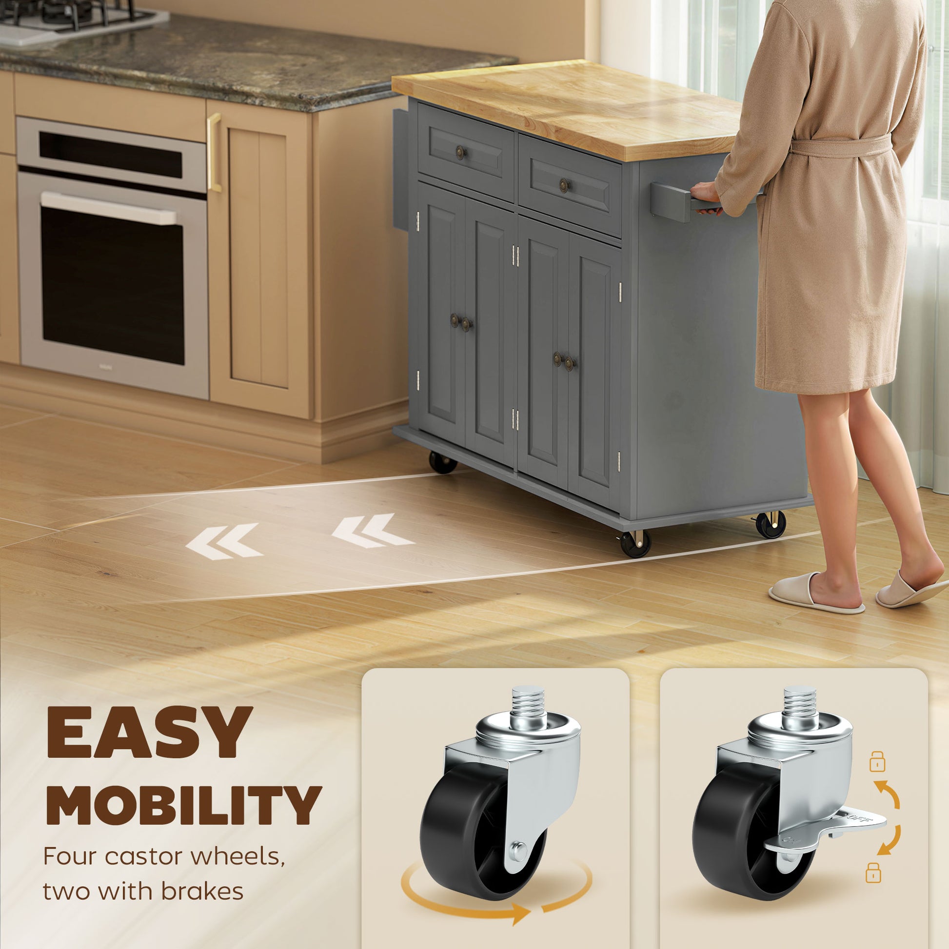 Kitchen Island Rolling Trolley Cart with Wood Top - Grey-DECOROLALA
