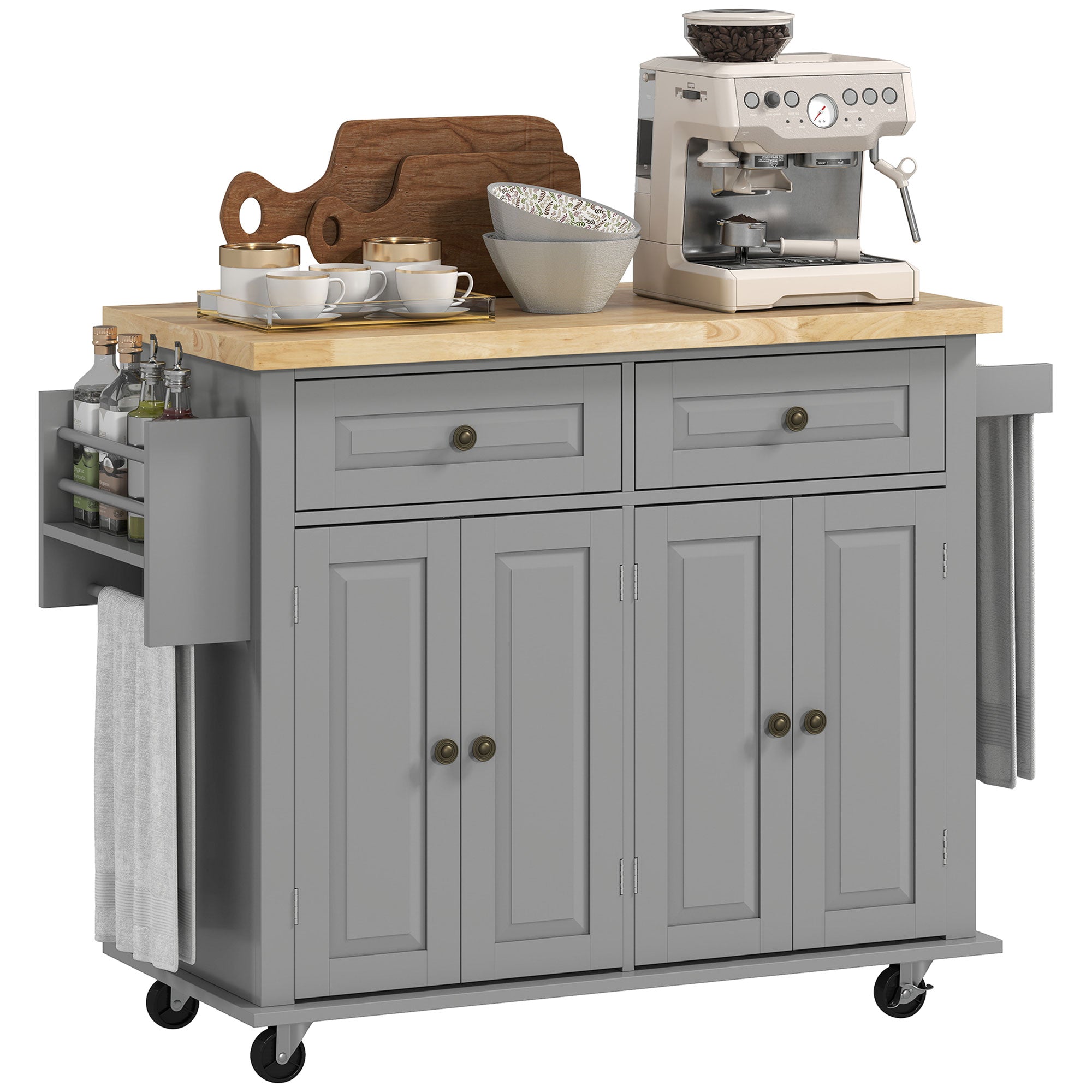 Kitchen Island Rolling Trolley Cart with Wood Top - Grey-DECOROLALA
