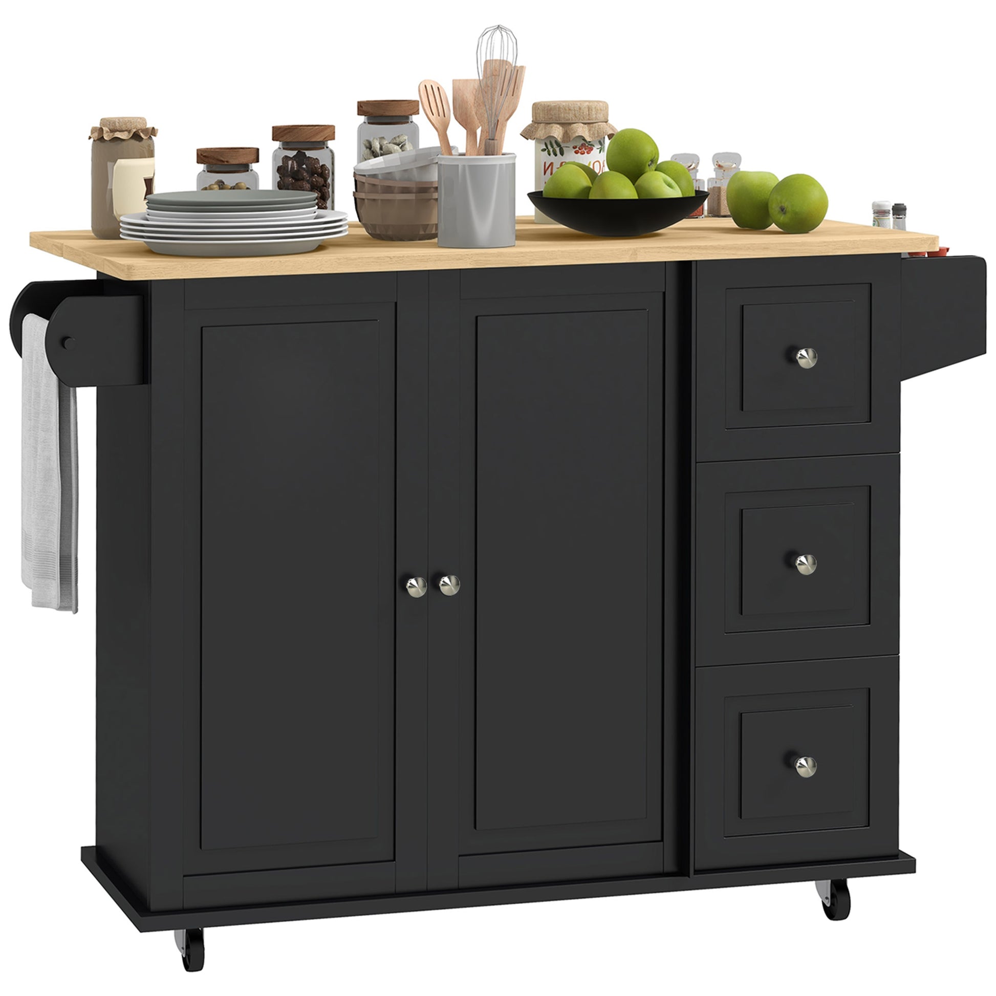 Kitchen Island on Wheels with Drop Leaf - Black 45" W-DECOROLALA