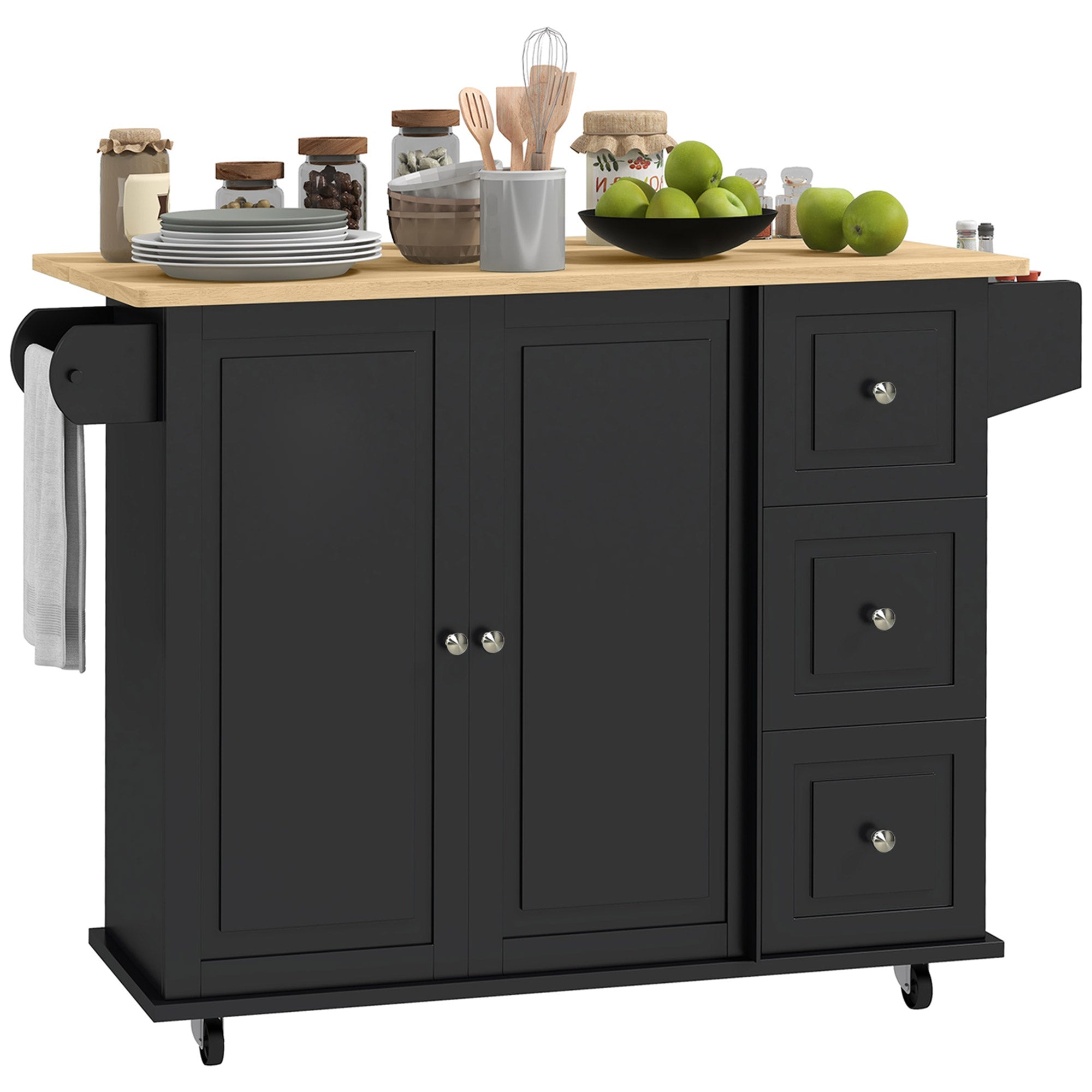 Kitchen Island on Wheels with Drop Leaf - Black 45" W-DECOROLALA