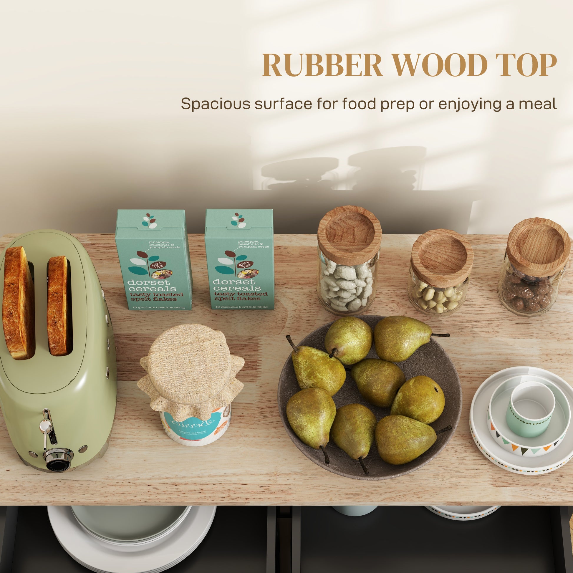 Kitchen Island on Wheels with Rubberwood Top - Black-DECOROLALA