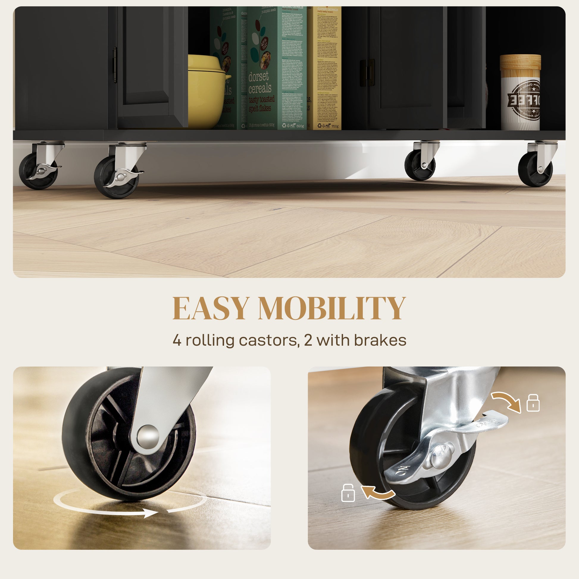 Kitchen Island on Wheels with Rubberwood Top - Black-DECOROLALA