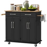 Kitchen Island on Wheels with Rubberwood Top - Black-DECOROLALA