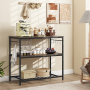 Kitchen Island with 3 Shelves Wine Glass Holders and 10 Hooks-Gray-Baker’s Racks-DECOROLALA
