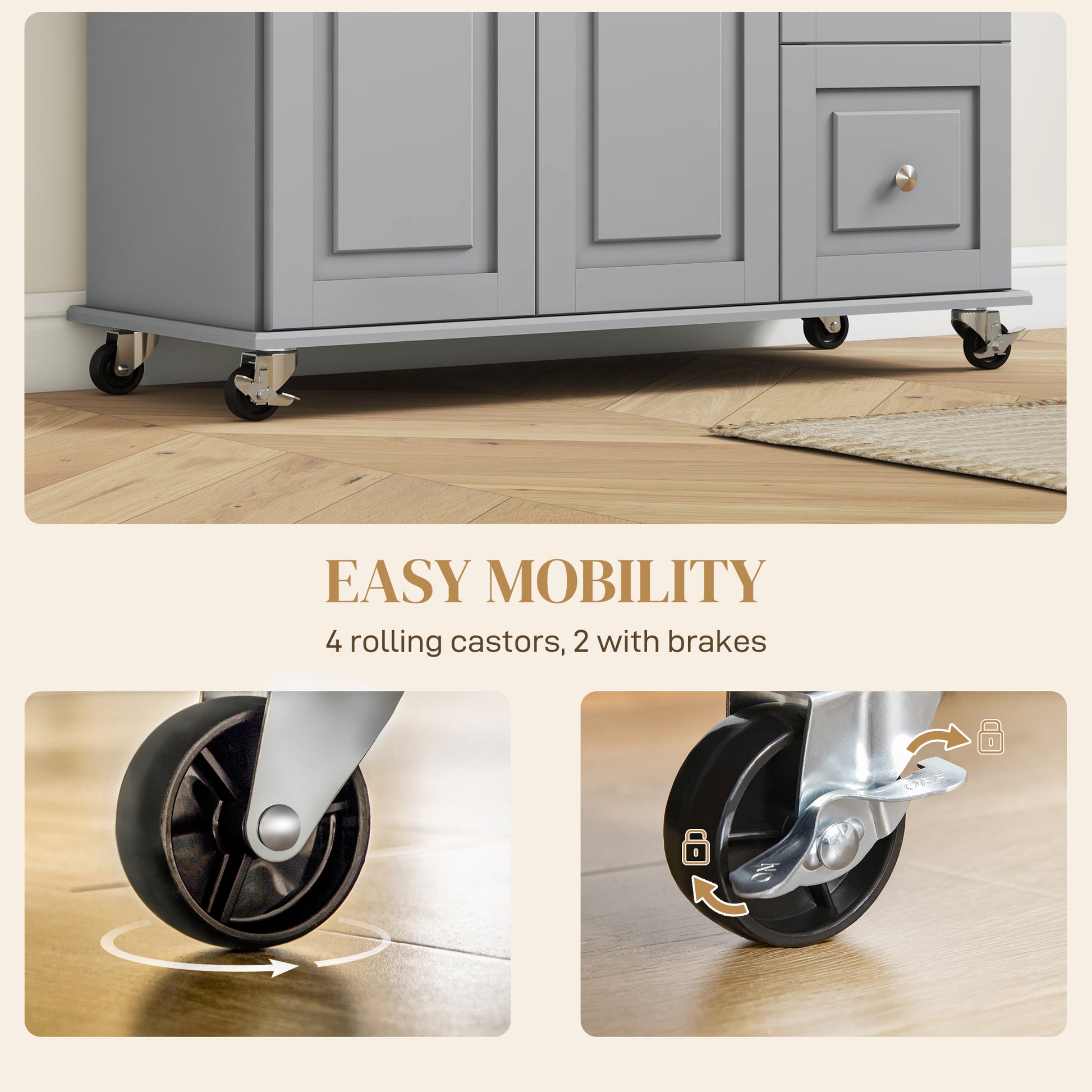 Kitchen Island with Drop Leaf - Grey Rolling Cart 45" W-DECOROLALA