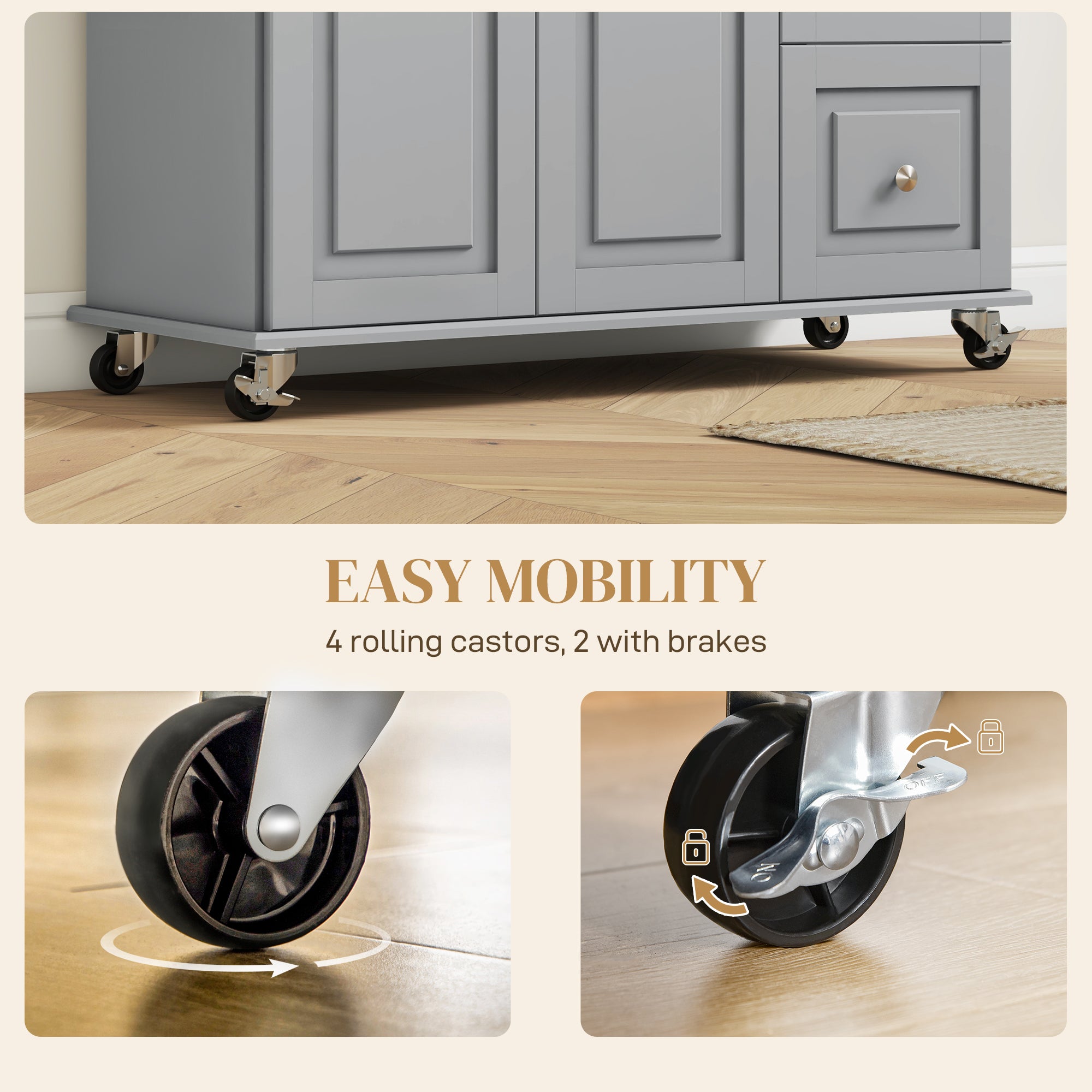 Kitchen Island with Drop Leaf - Grey Rolling Cart 45" W-DECOROLALA