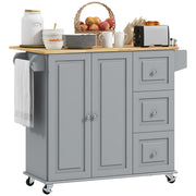 Kitchen Island with Drop Leaf - Grey Rolling Cart 45" W-DECOROLALA