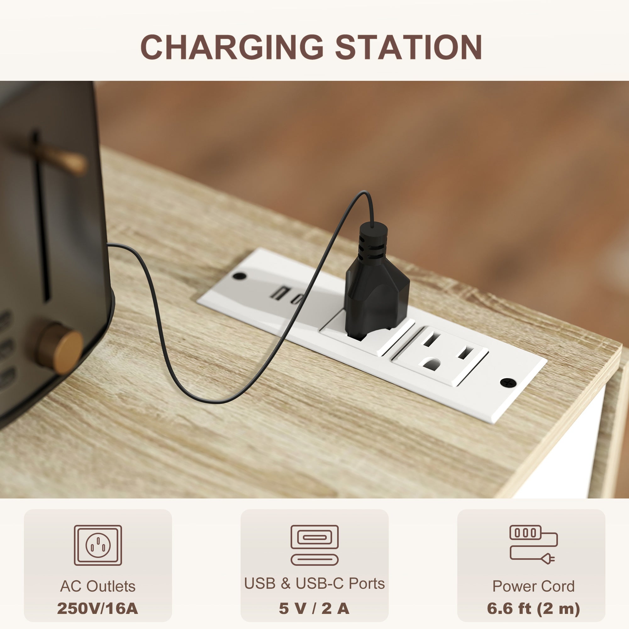 Kitchen Island with Drop Leaf, Power Outlet & USB - White-DECOROLALA