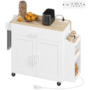 Kitchen Island with Drop Leaf, Power Outlet & USB - White-DECOROLALA