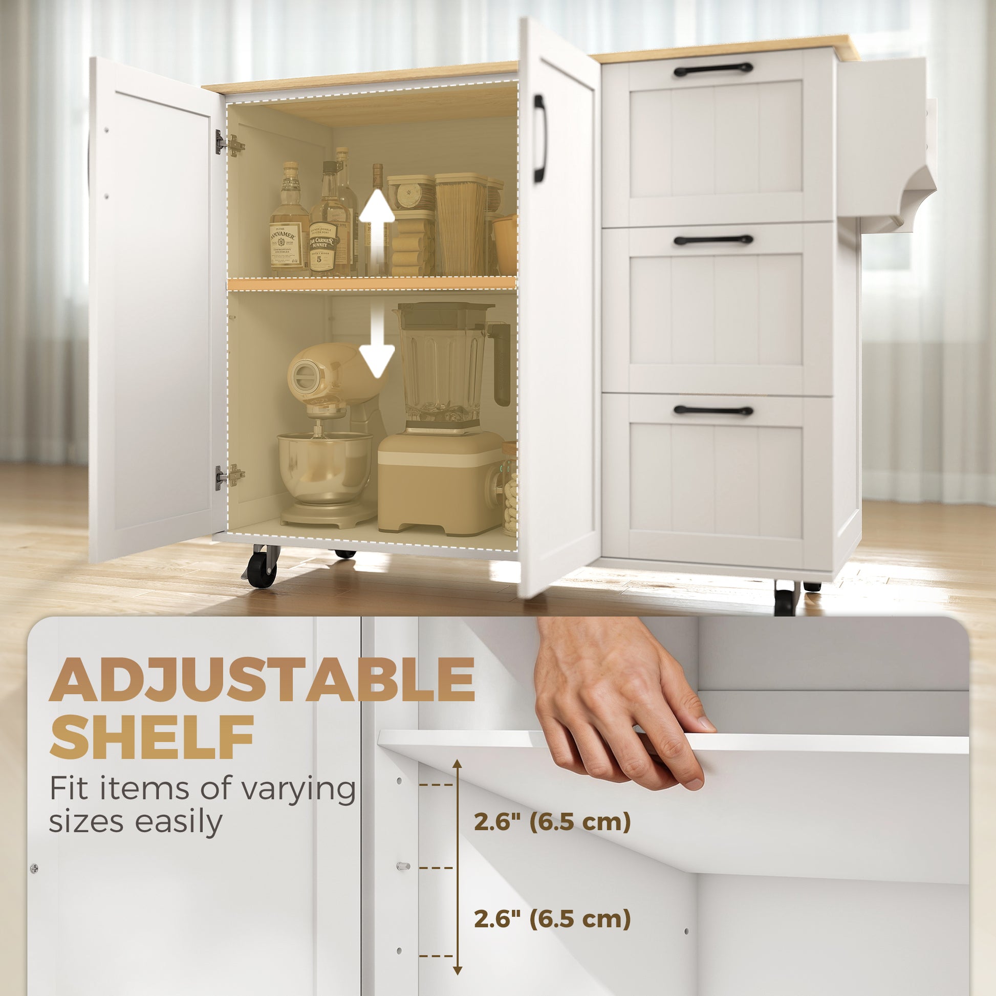 Kitchen Island with Drop Leaf & Power Outlet - White-DECOROLALA
