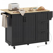 Kitchen Island with Drop Leaf and Power Outlet - Black-DECOROLALA