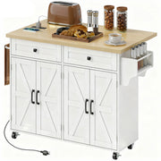 Kitchen Island with Power Outlet & Drop Leaf - White-DECOROLALA