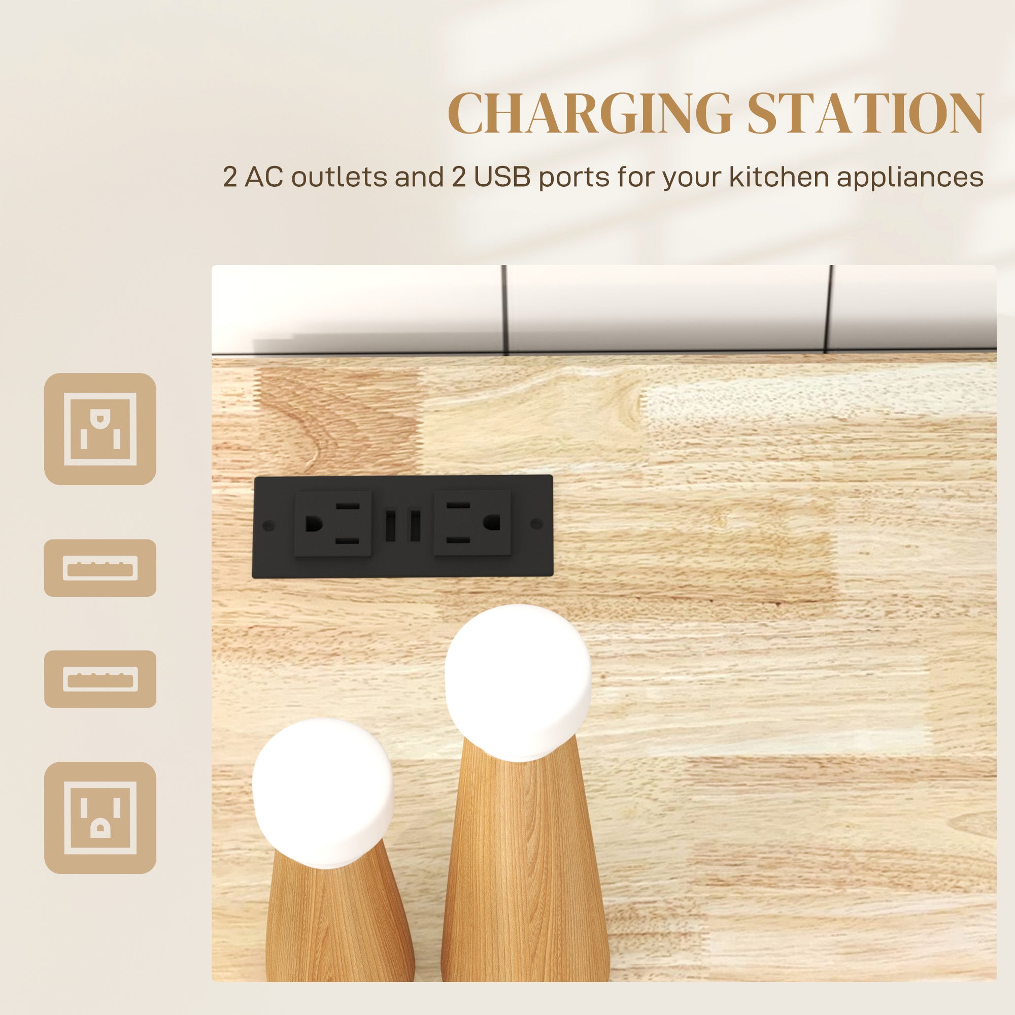 Kitchen Island with Power Outlet and Drop Leaf - Black-DECOROLALA