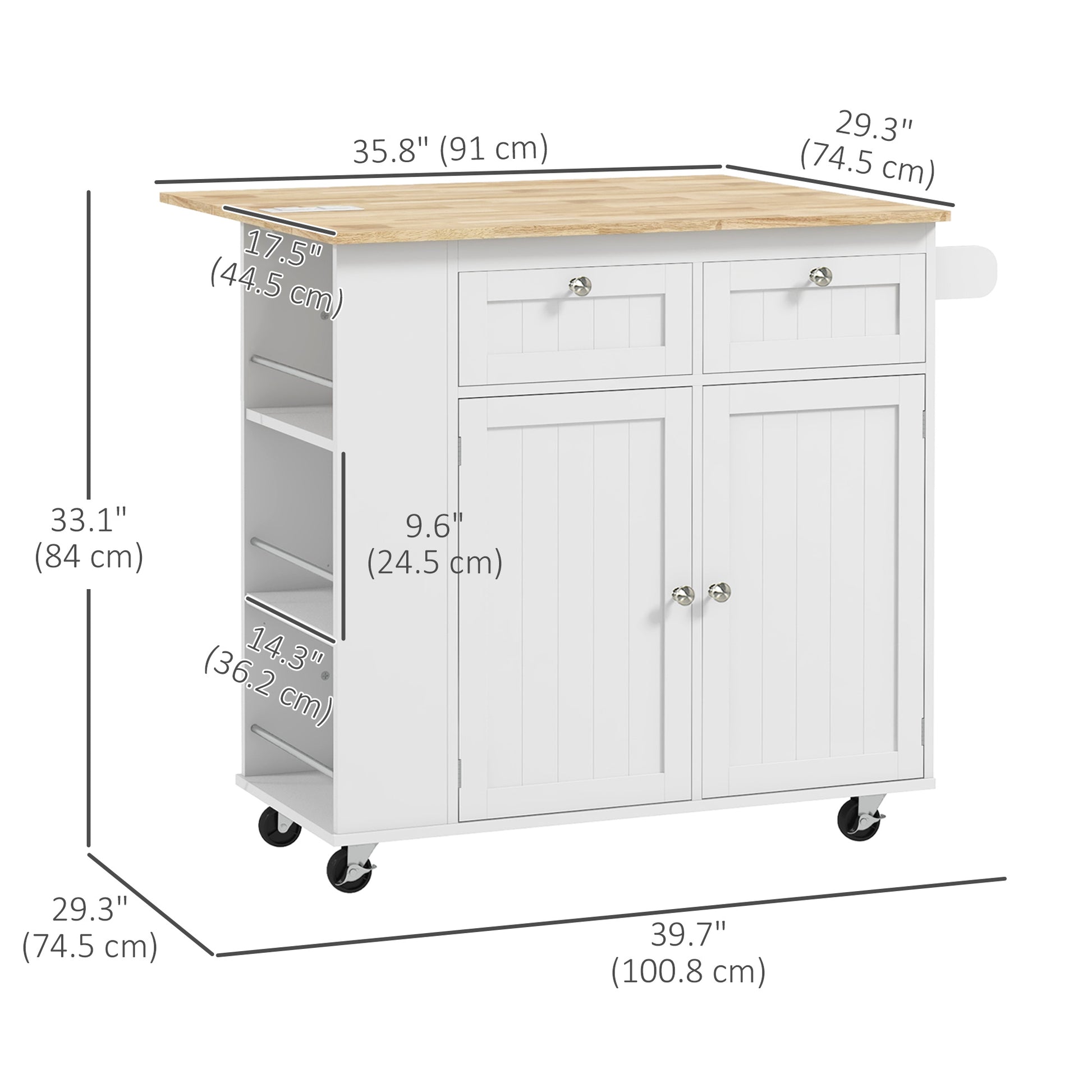 Kitchen Island with Power Outlet and Drop Leaf - White-DECOROLALA