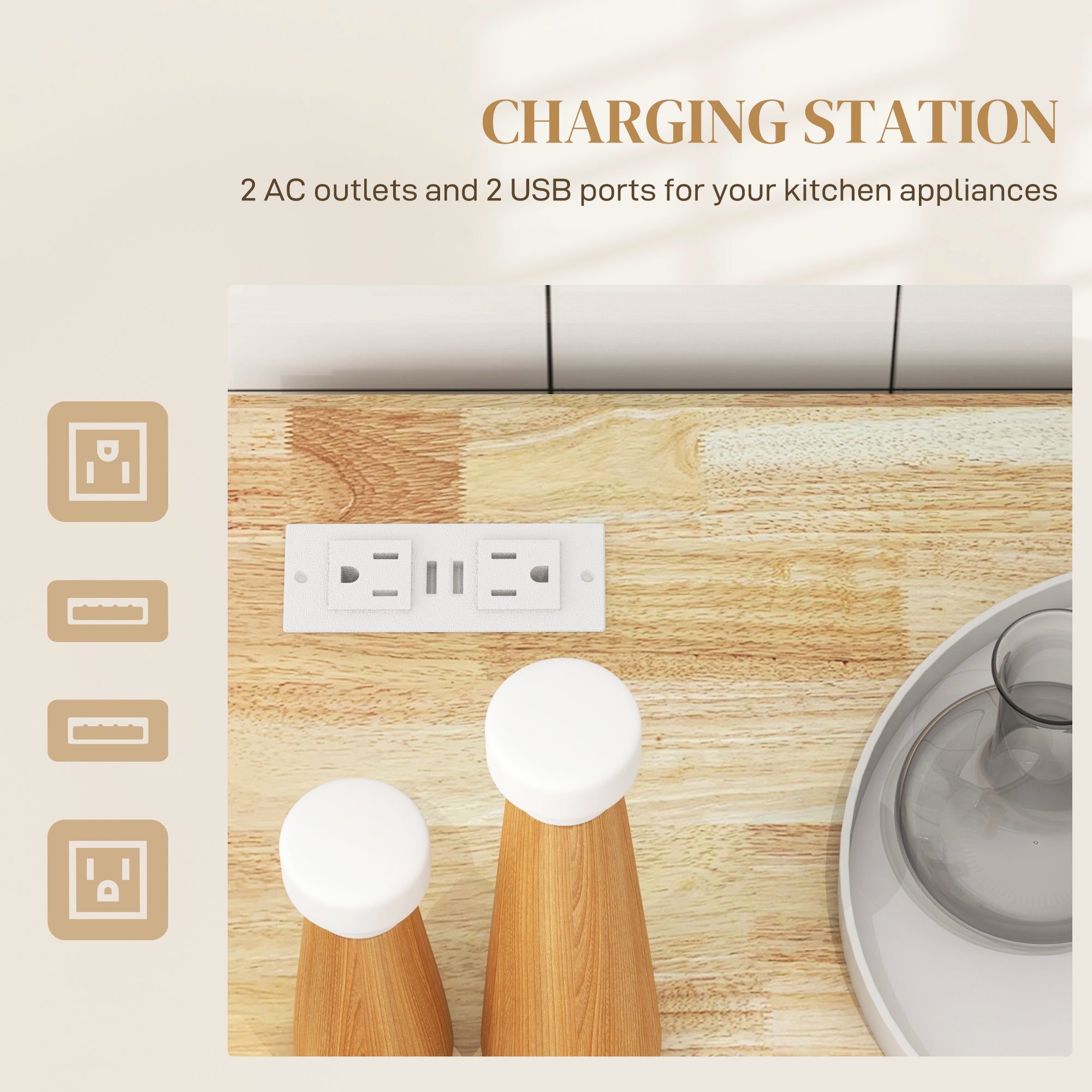 Kitchen Island with Power Outlet and Drop Leaf - White-DECOROLALA