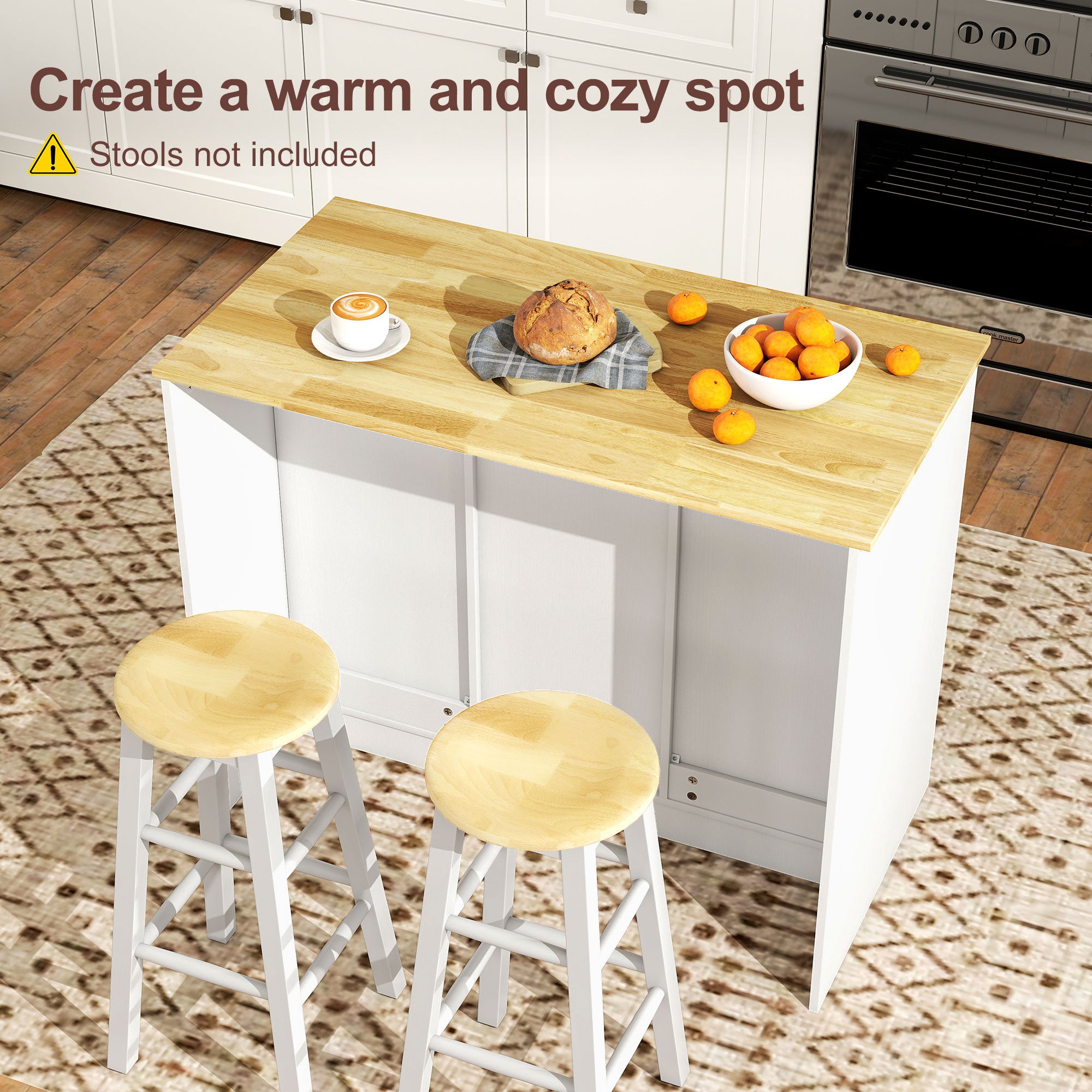 Kitchen Island with Storage Cabinets and 3 Drawers - White-DECOROLALA