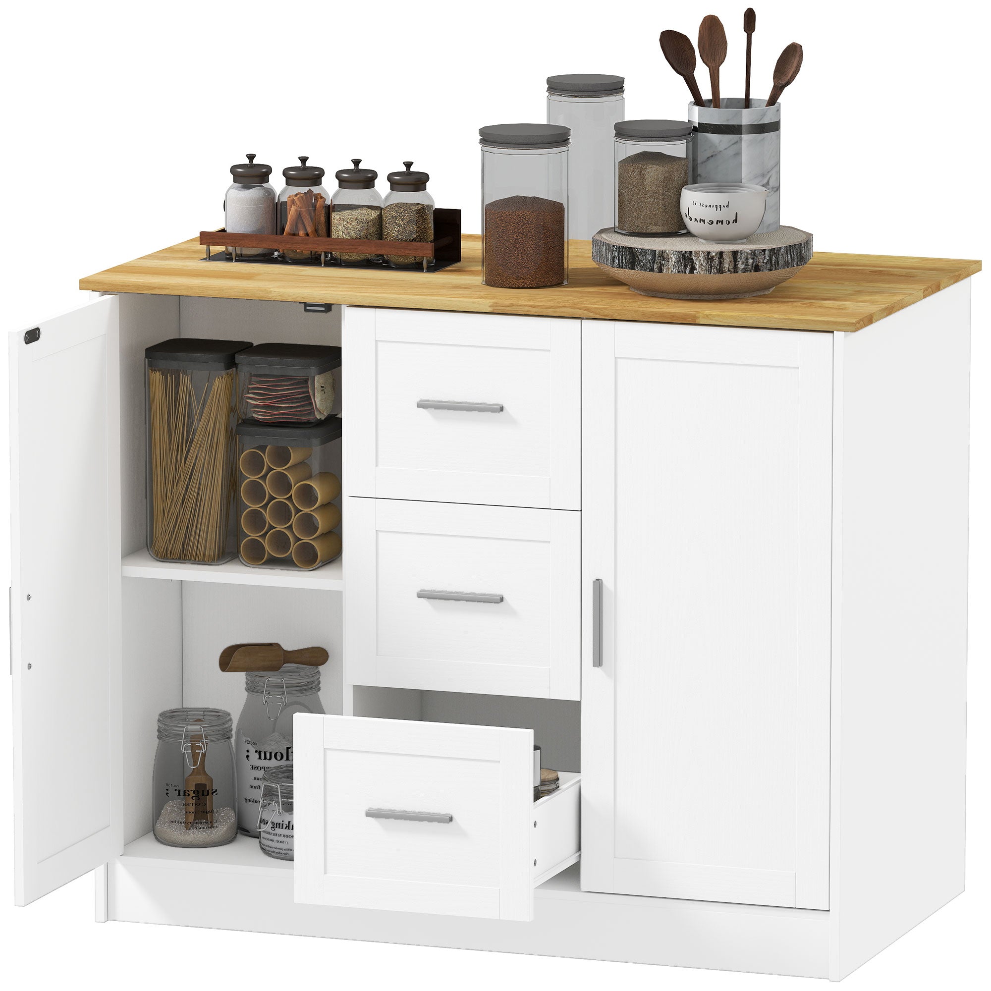Kitchen Island with Storage Cabinets and 3 Drawers - White-DECOROLALA