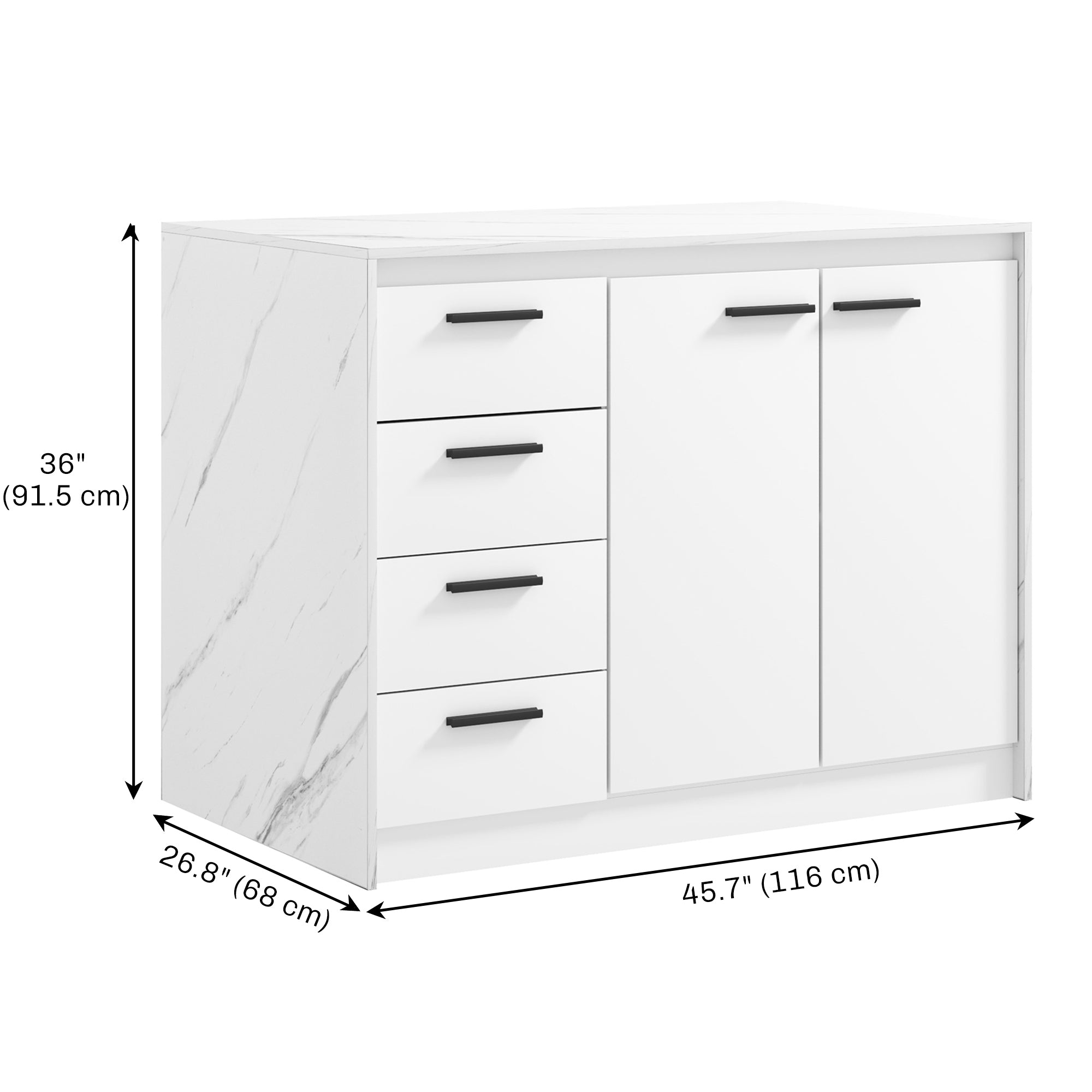 Kitchen Island with Storage - Faux Marble and White-DECOROLALA
