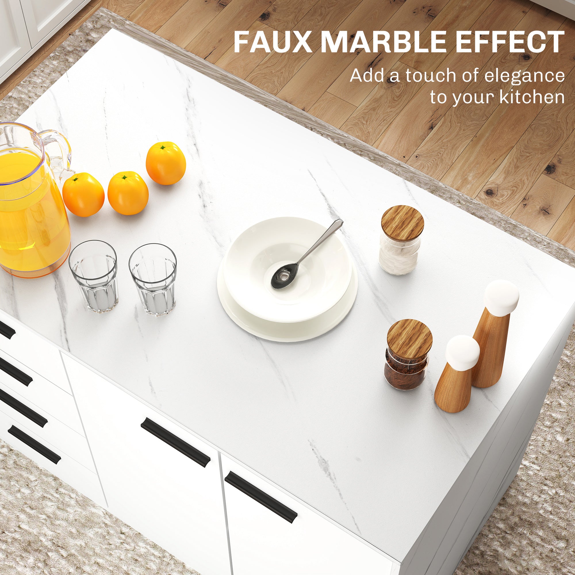 Kitchen Island with Storage - Faux Marble and White-DECOROLALA