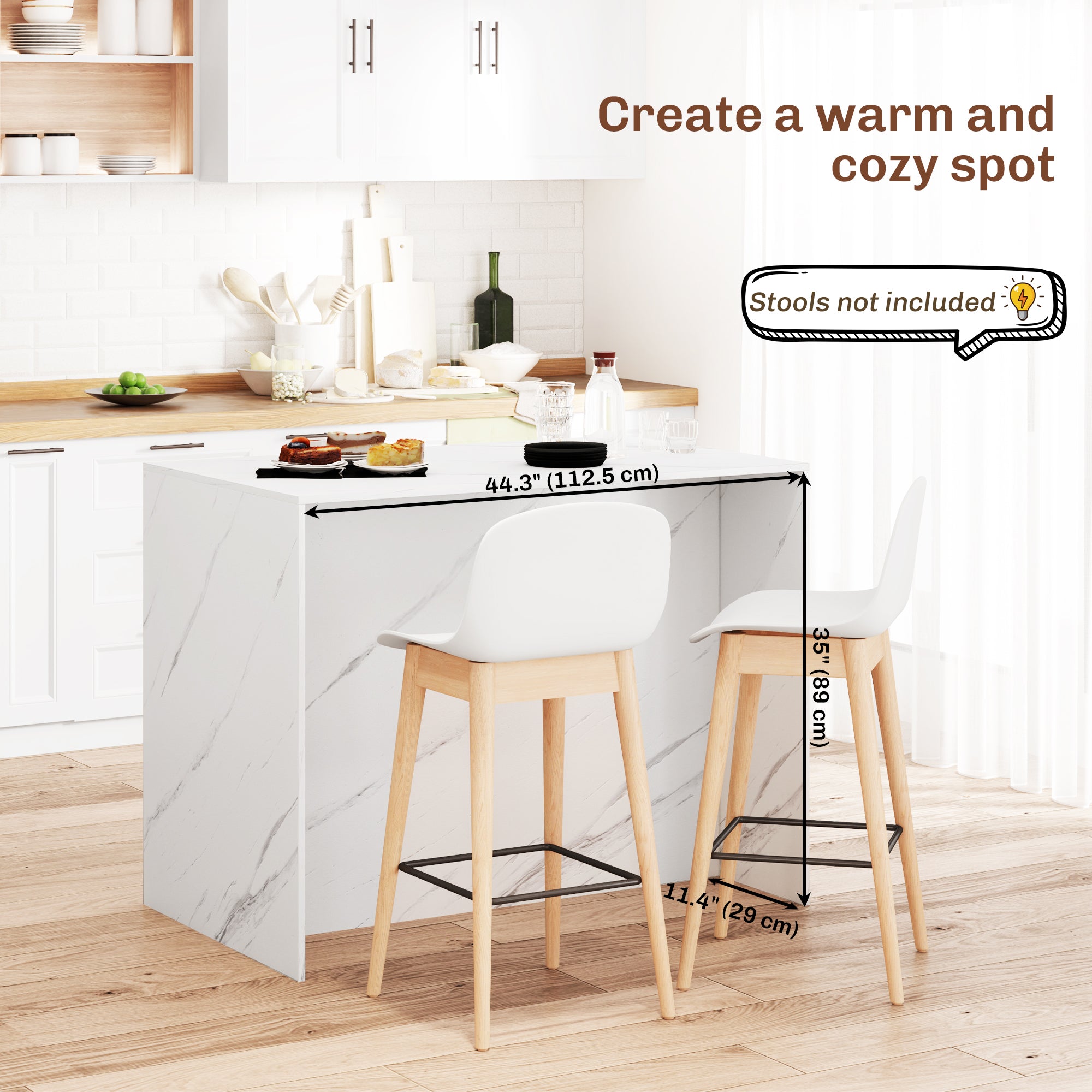 Kitchen Island with Storage - Faux Marble and White-DECOROLALA