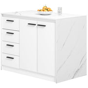 Kitchen Island with Storage - Faux Marble and White-DECOROLALA