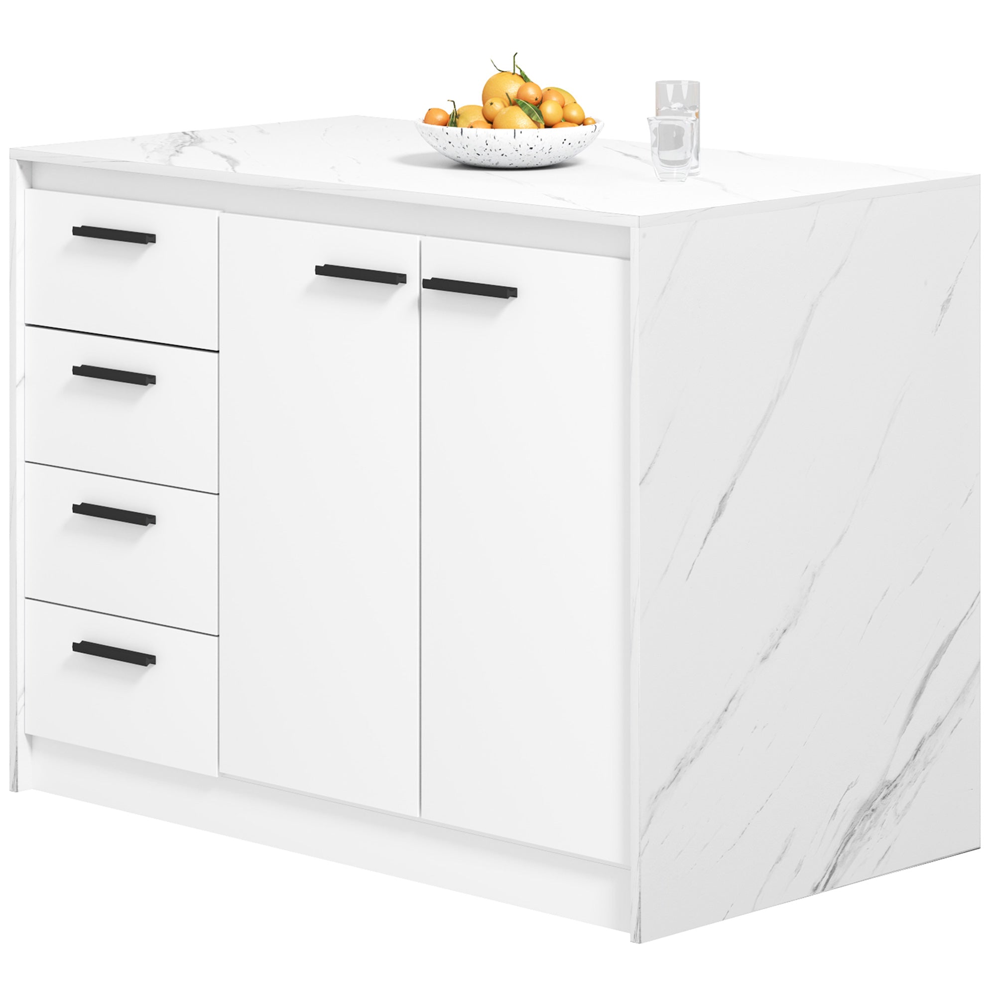 Kitchen Island with Storage - Faux Marble and White-DECOROLALA