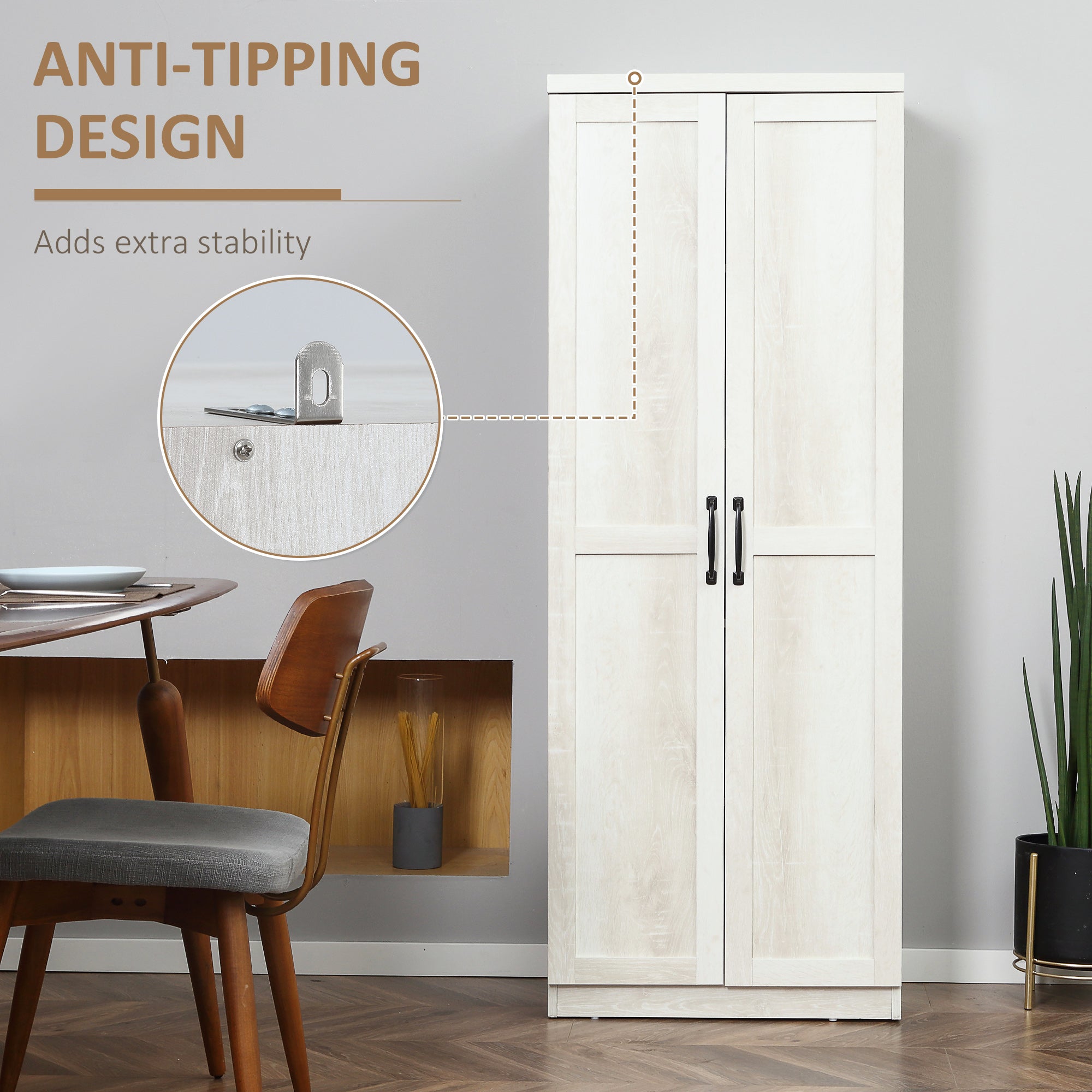 Kitchen Pantry Cabinet 63" 5-Tier Distressed White-DECOROLALA